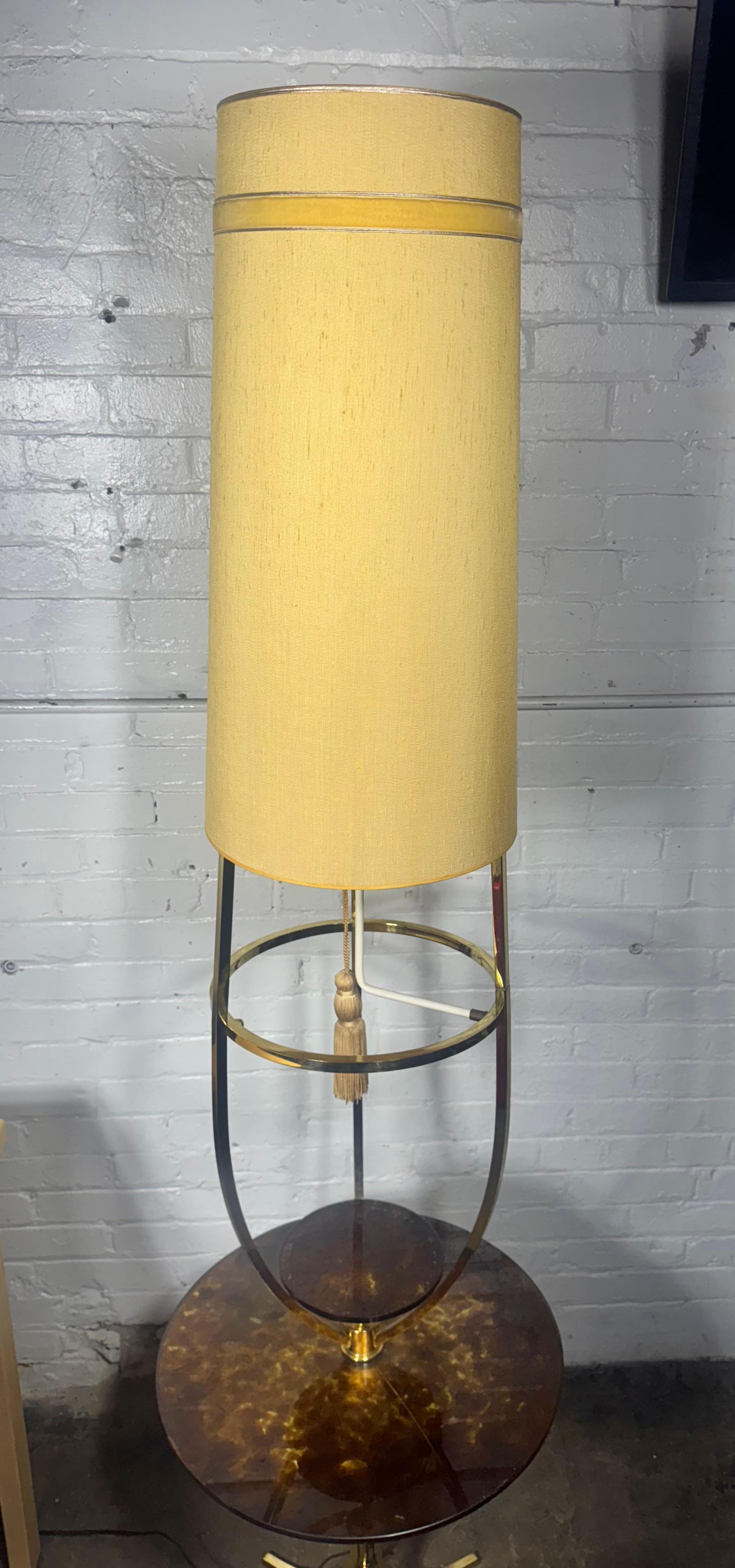 Majestic Lamp Co. Brass & reverse painted glass lamp tripod table (over 6