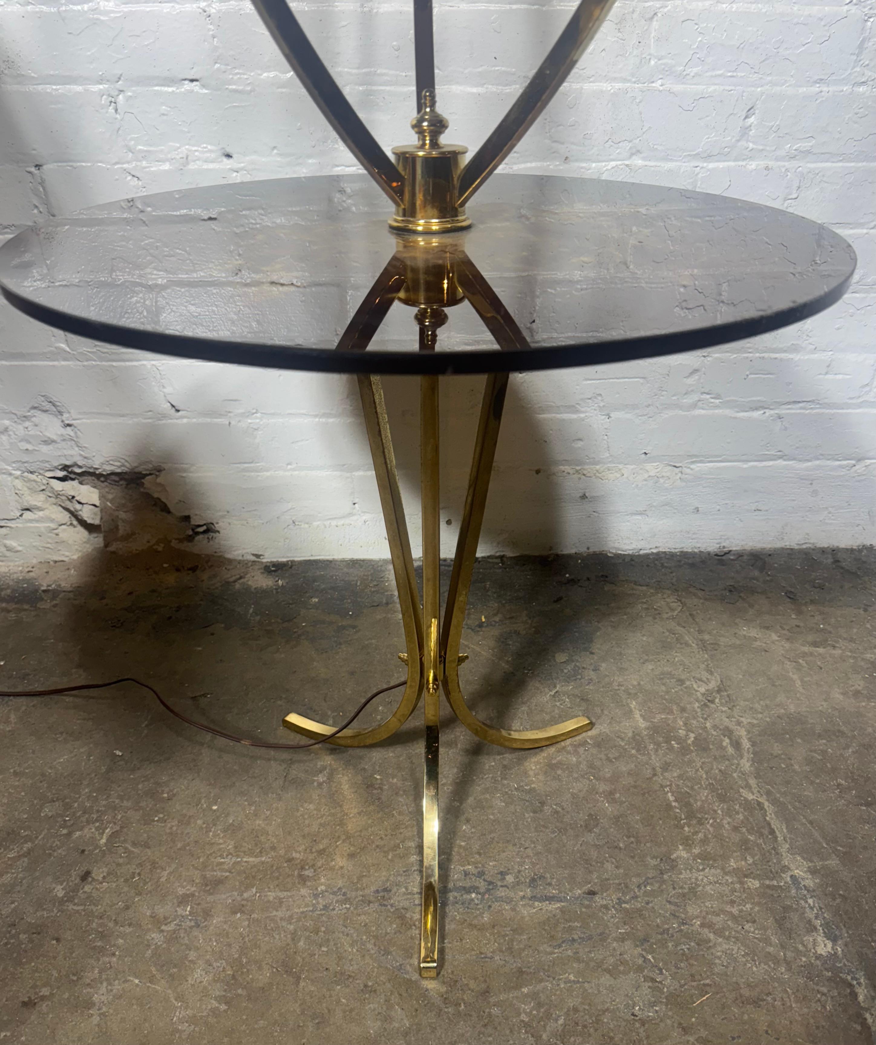 Majestic Lamp Co. Brass & reverse painted glass lamp tripod table (over 6