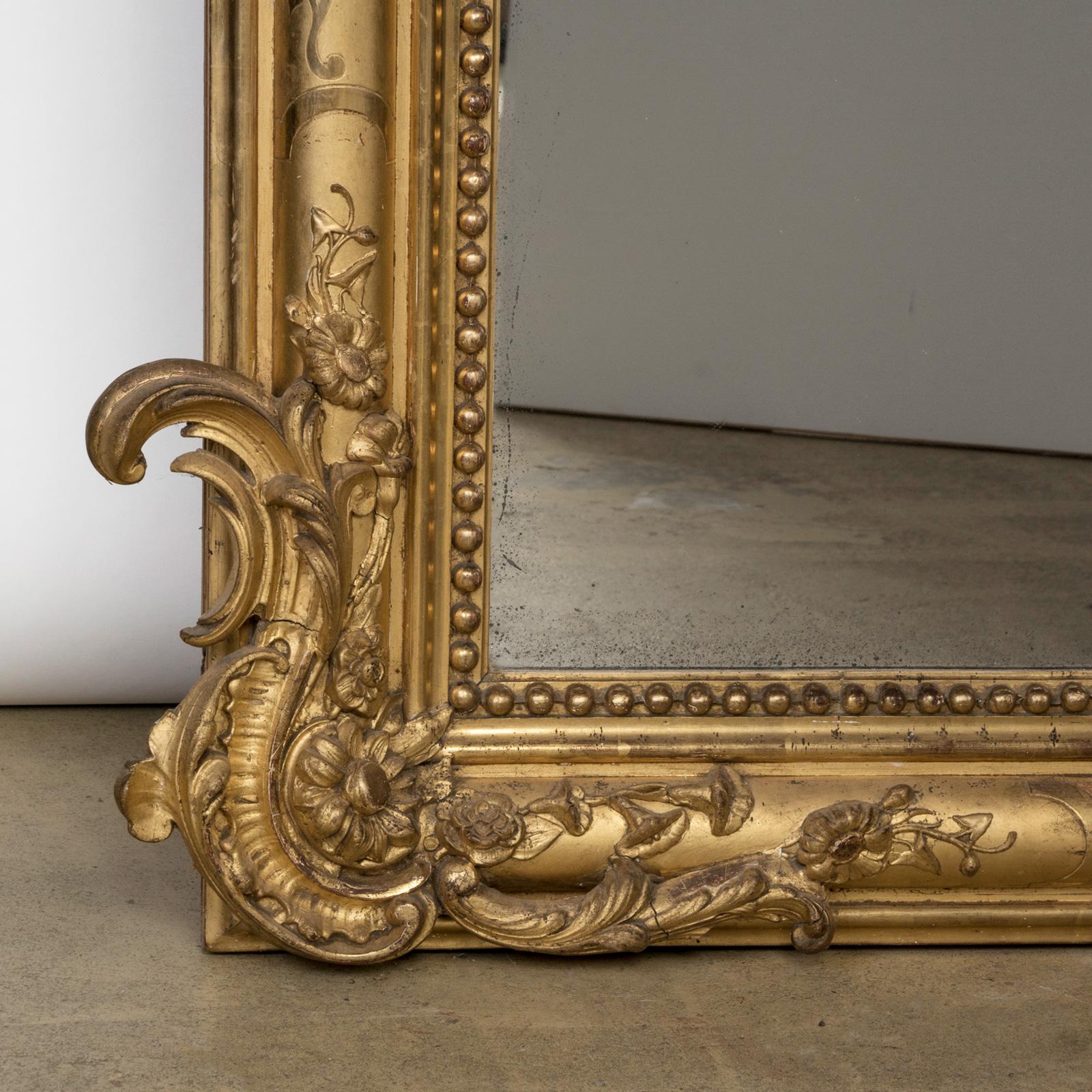 Hand-Crafted Majestic Large Antique French 19th C Gold Gilt Louis Philippe Mirror, 1850s For Sale