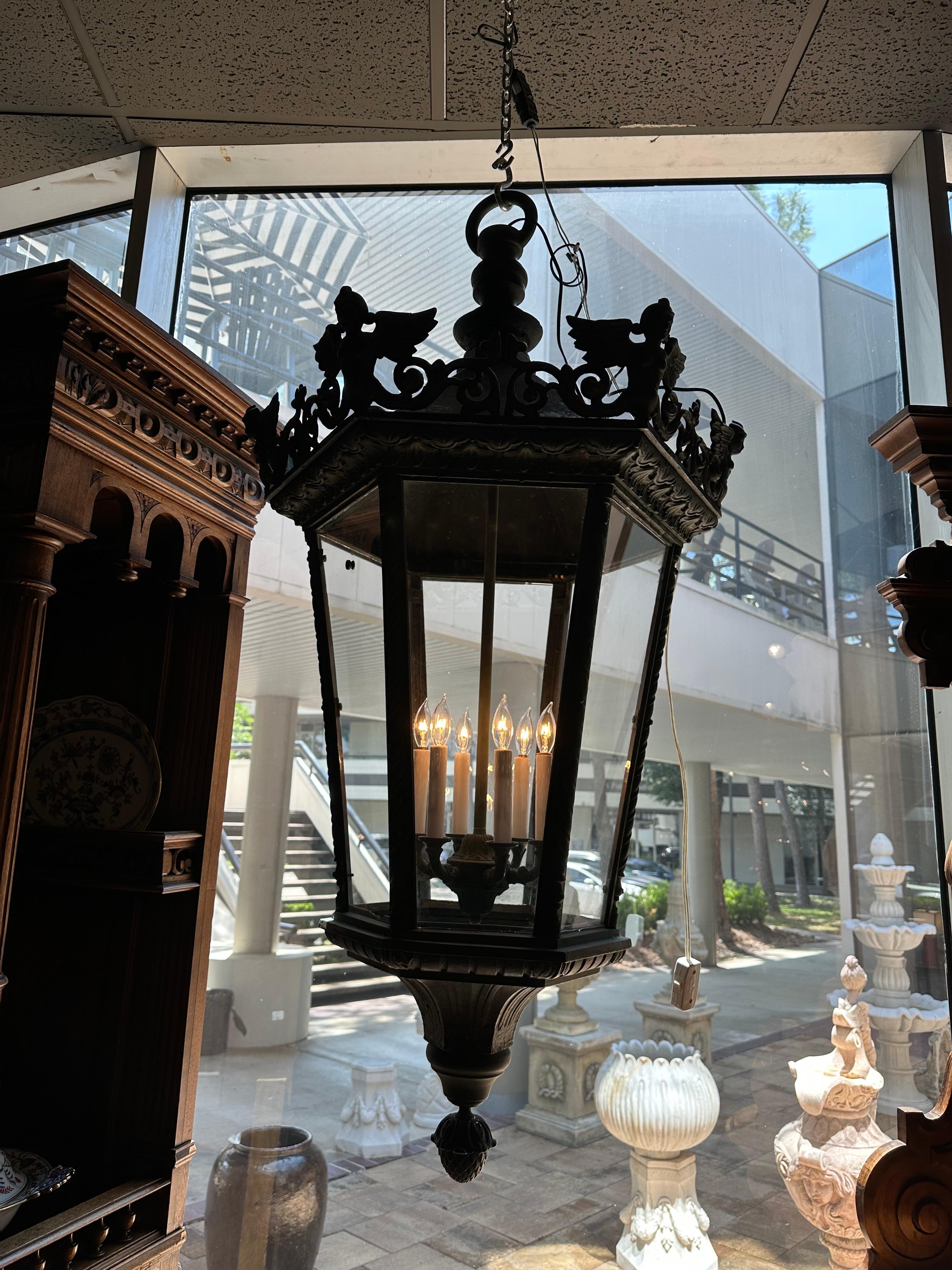 Cuban Majestic large bronze lantern with six lights For Sale