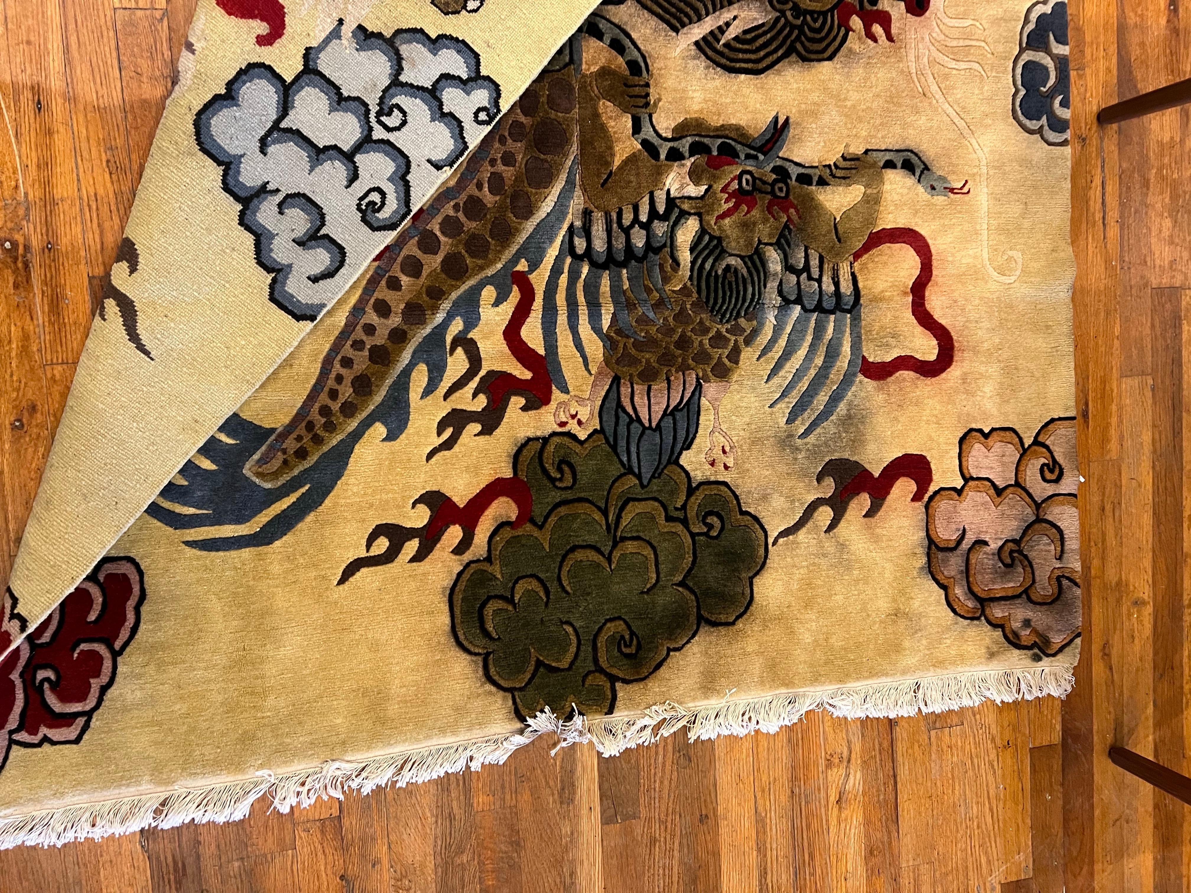 Majestic Large Hand Woven Tibetan wool Rug Tapestry Dragon Tiger & Foo Lion 3