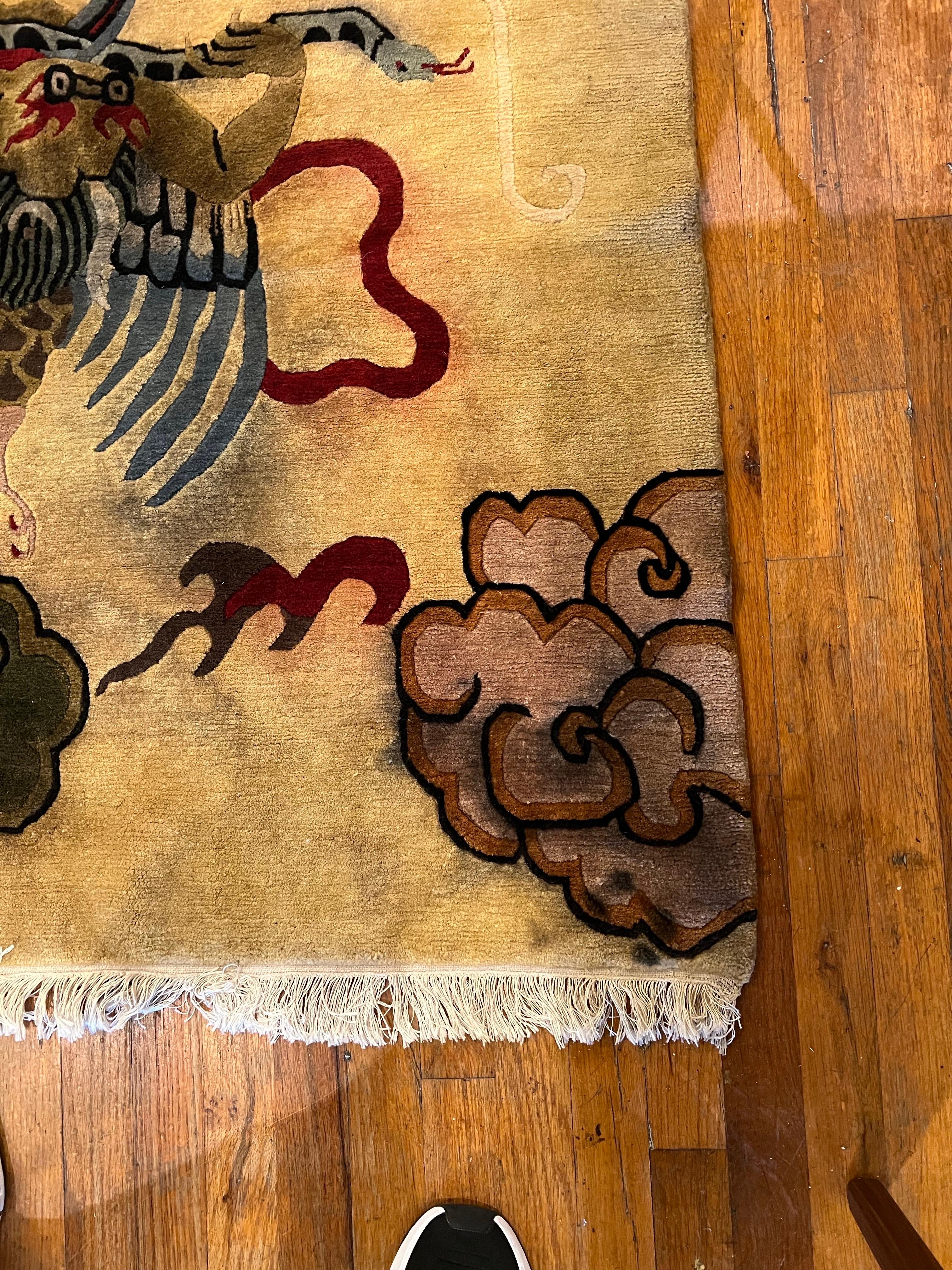 Majestic Large Hand Woven Tibetan wool Rug Tapestry Dragon Tiger & Foo Lion 4