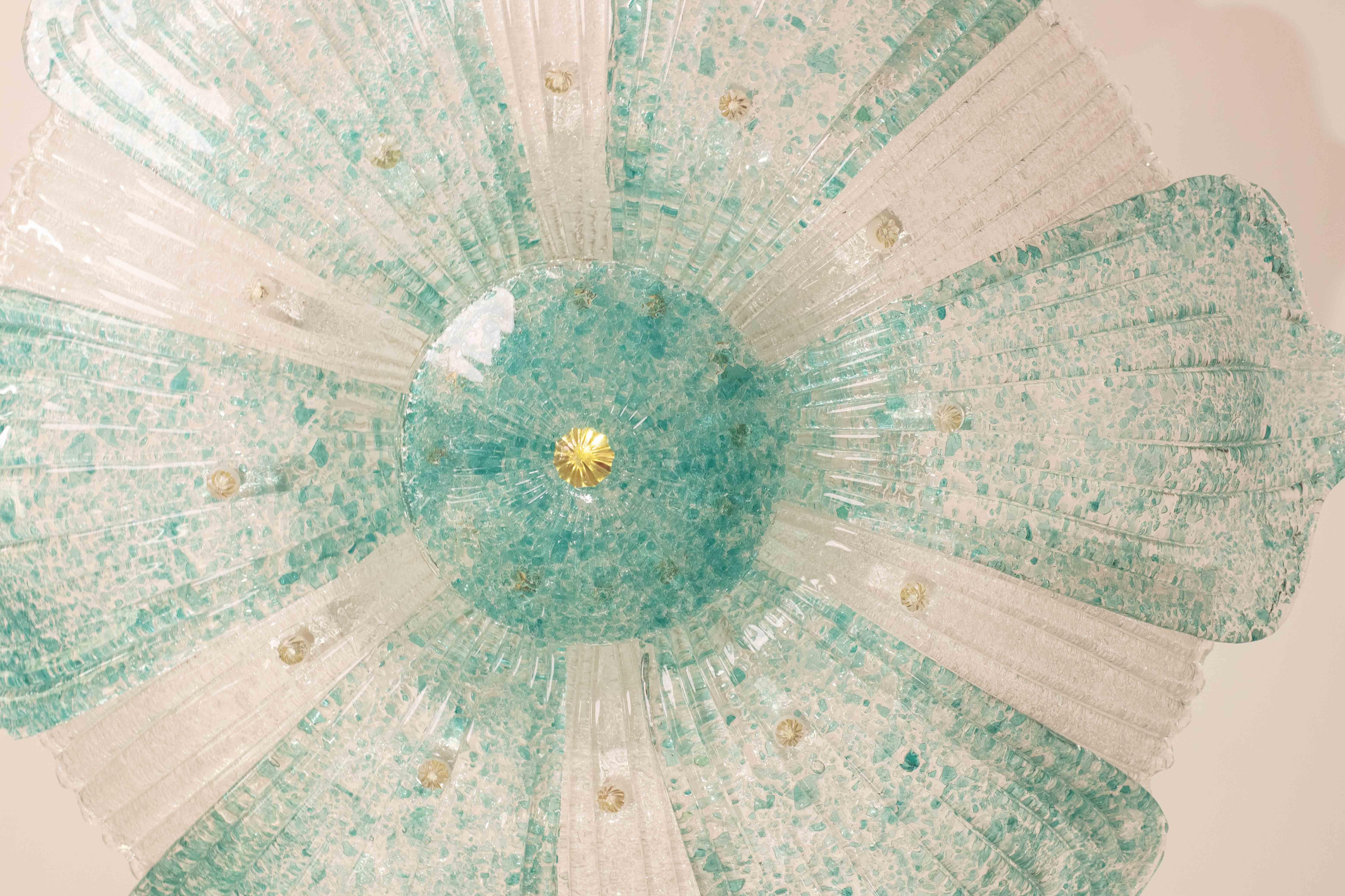 Majestätisch Großes Format Faszinierend Vintage Murano Glas Deckenleuchte Blu Acquamarin im Angebot 9