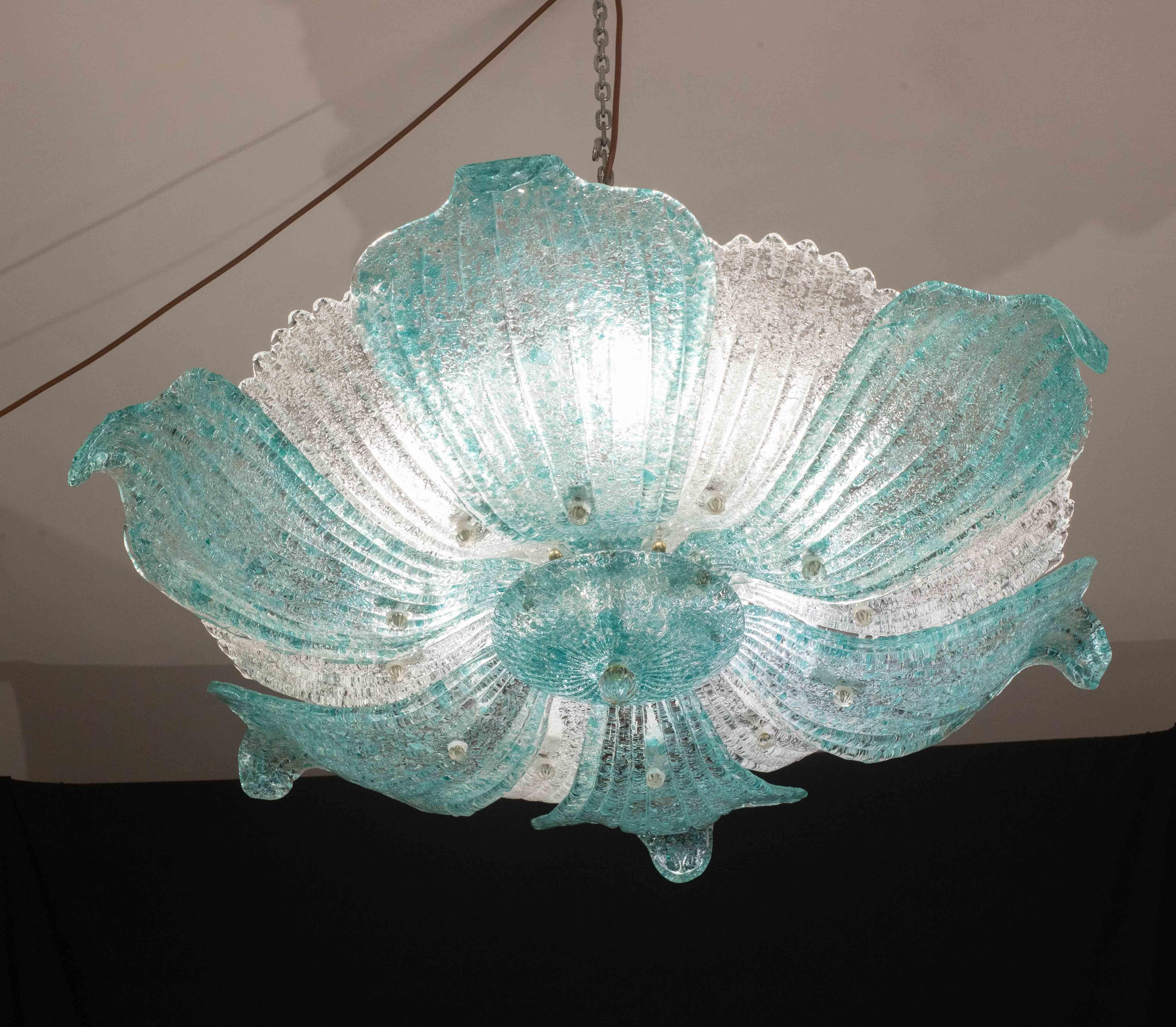 Majestätisch Großes Format Faszinierend Vintage Murano Glas Deckenleuchte Blu Acquamarin im Zustand „Gut“ im Angebot in Roma, IT