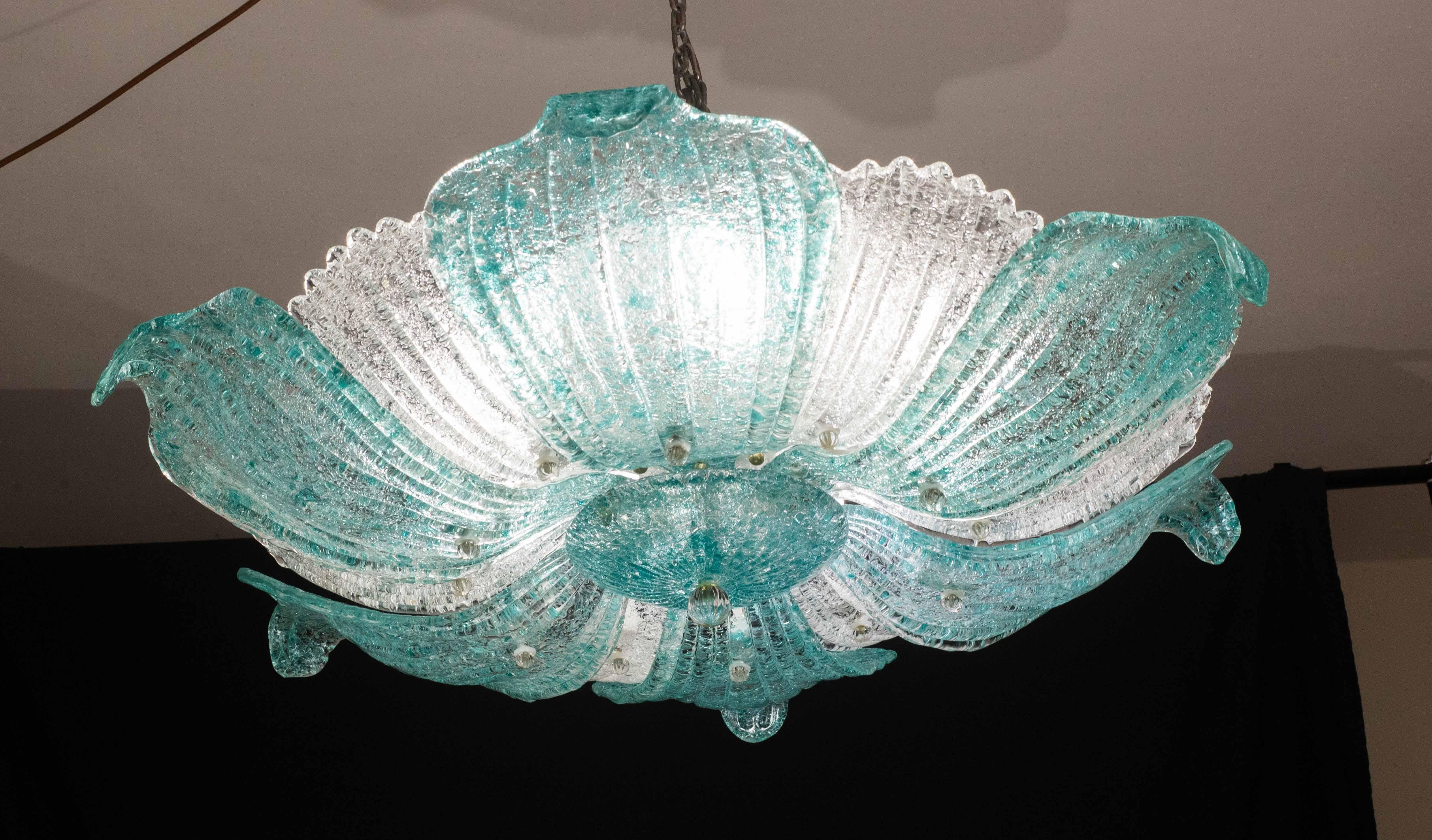 Majestätisch Großes Format Faszinierend Vintage Murano Glas Deckenleuchte Blu Acquamarin (Ende des 20. Jahrhunderts) im Angebot