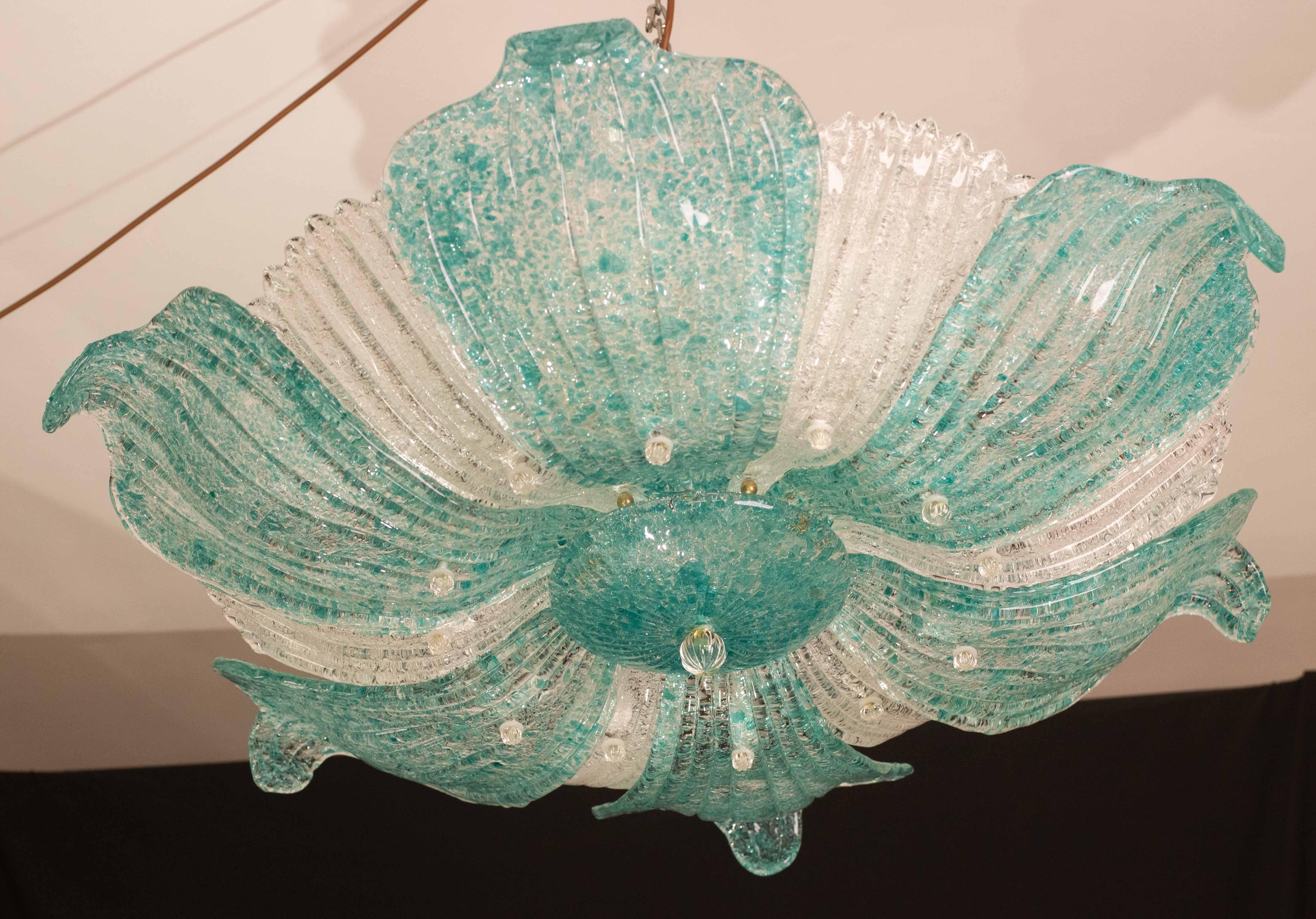 Majestätisch Großes Format Faszinierend Vintage Murano Glas Deckenleuchte Blu Acquamarin (Muranoglas) im Angebot