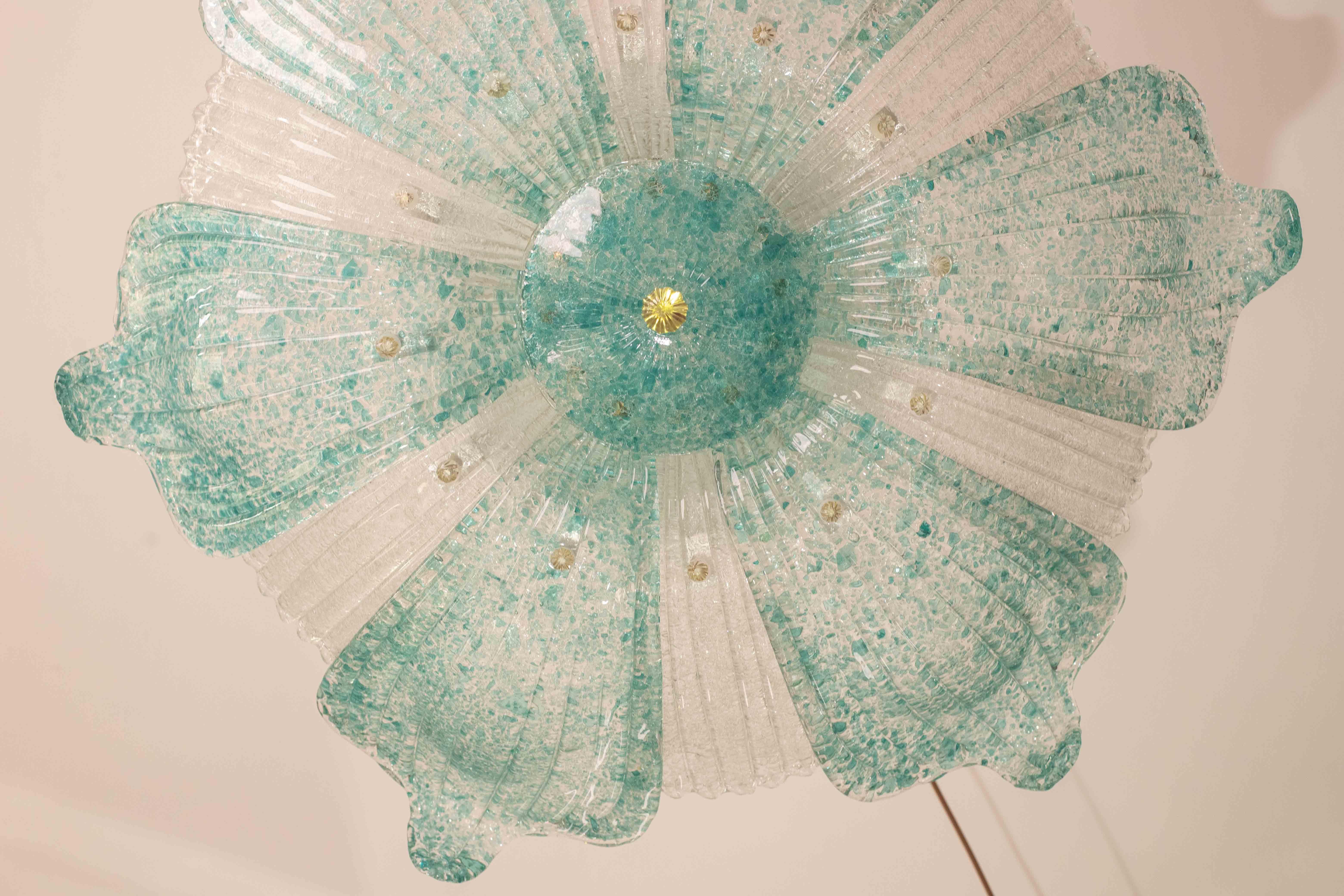 Majestätisch Großes Format Faszinierend Vintage Murano Glas Deckenleuchte Blu Acquamarin im Angebot 4