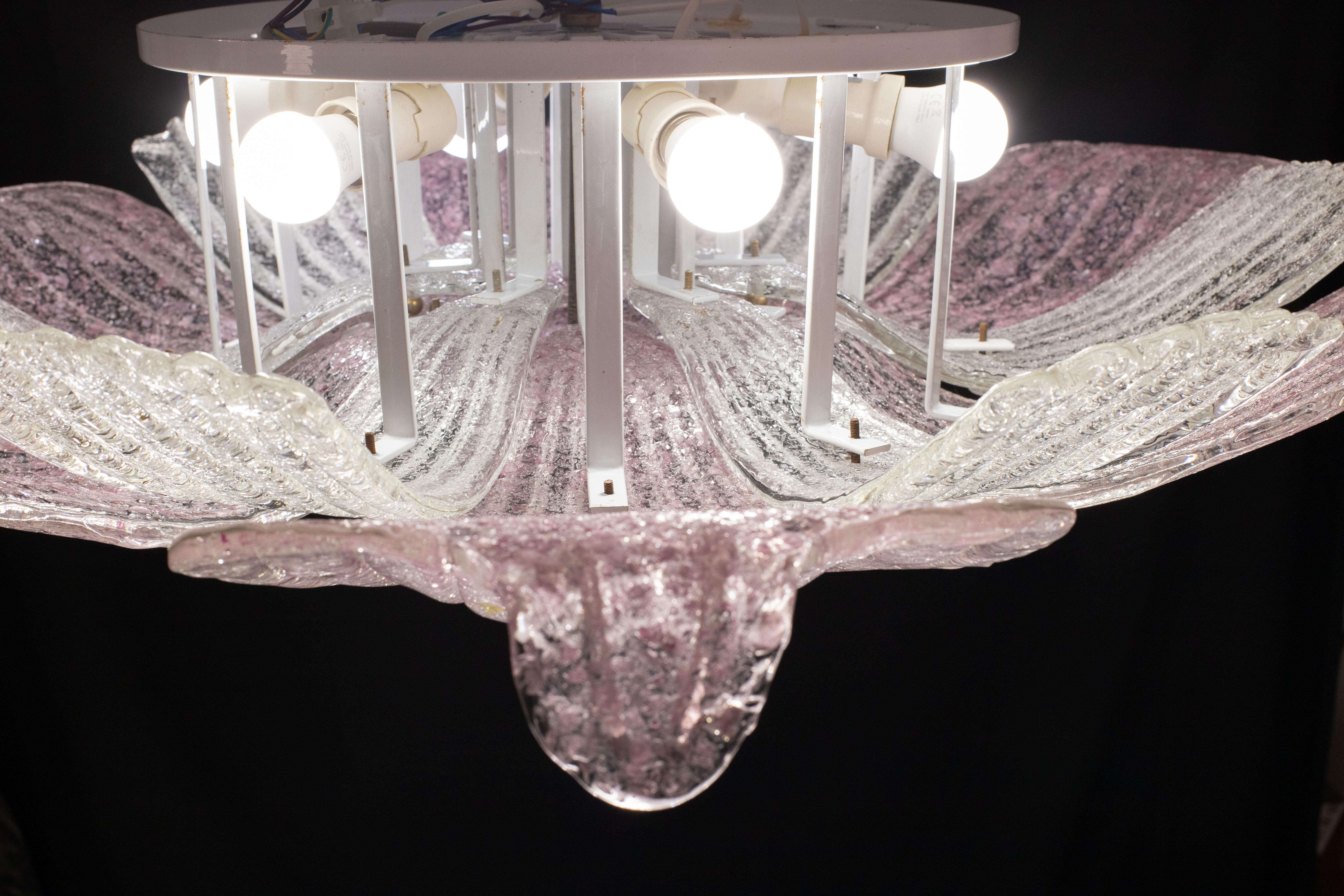 Majestic Lampada da soffitto in vetro di Murano di grandi dimensioni Affascinante lampada da soffitto in vetro di Murano rosa in vendita 1