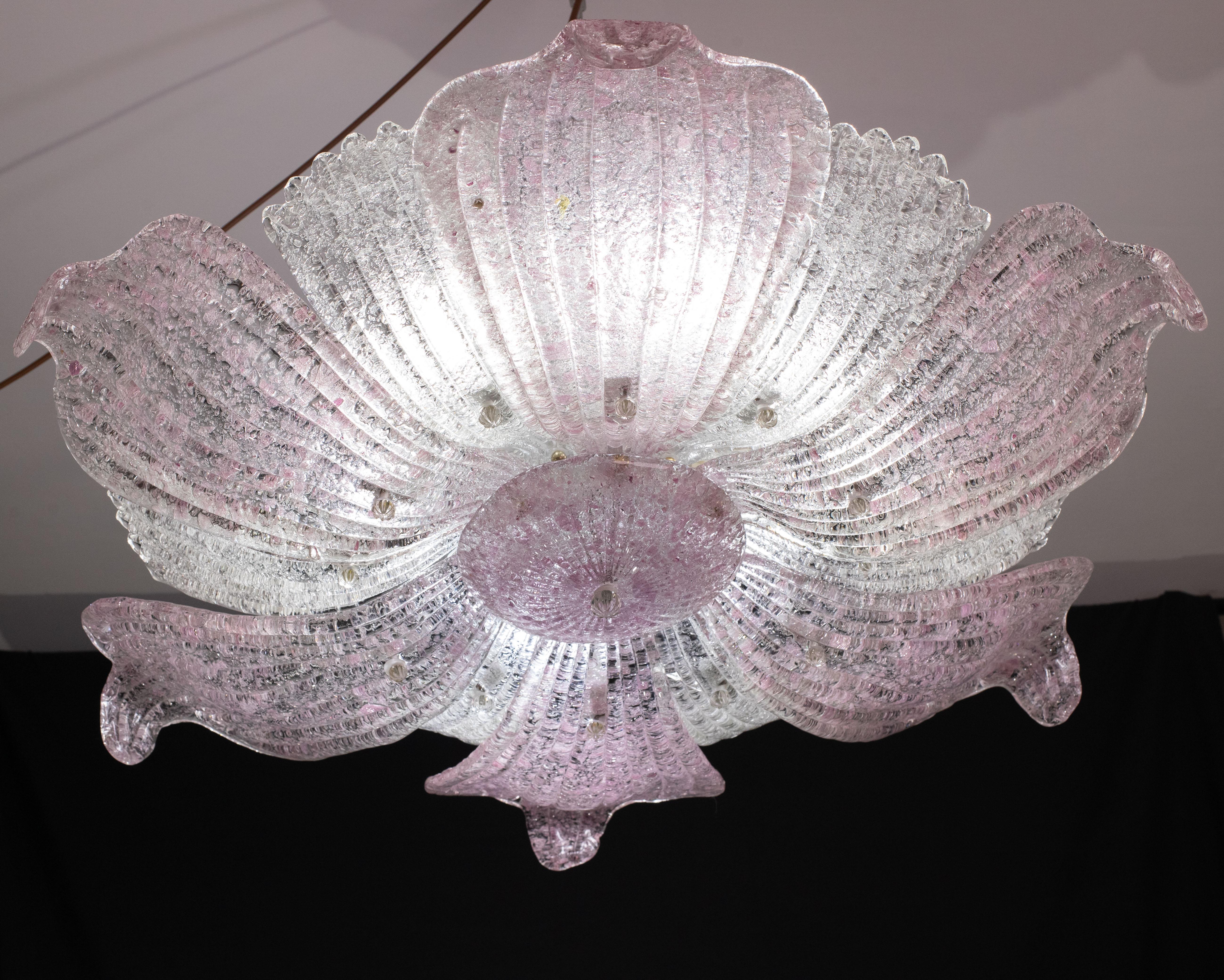 Majestic Lampada da soffitto in vetro di Murano di grandi dimensioni Affascinante lampada da soffitto in vetro di Murano rosa in vendita 3