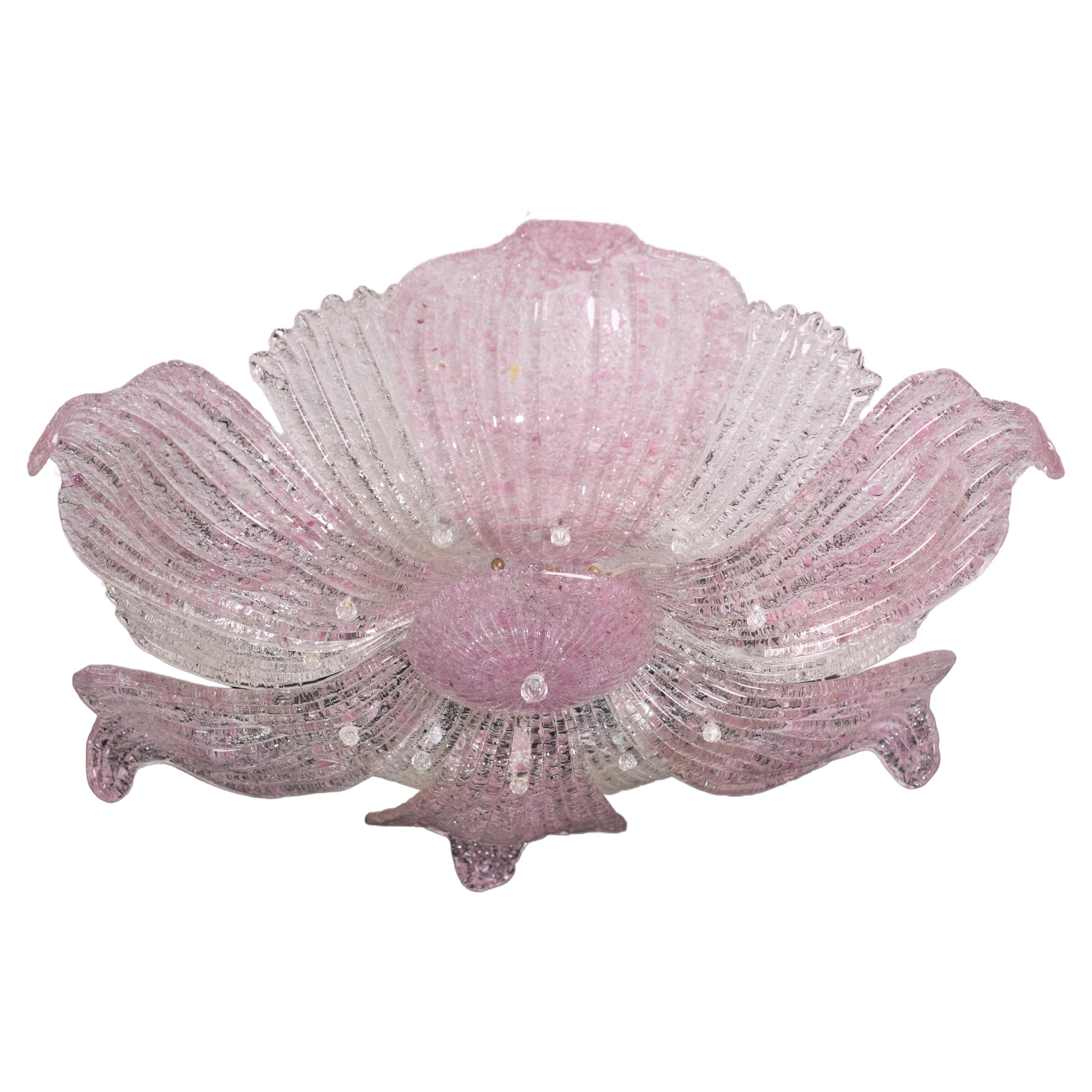 Majestuosa Gran Tamaño Fascinante Lámpara de techo vintage de cristal de Murano Rosa