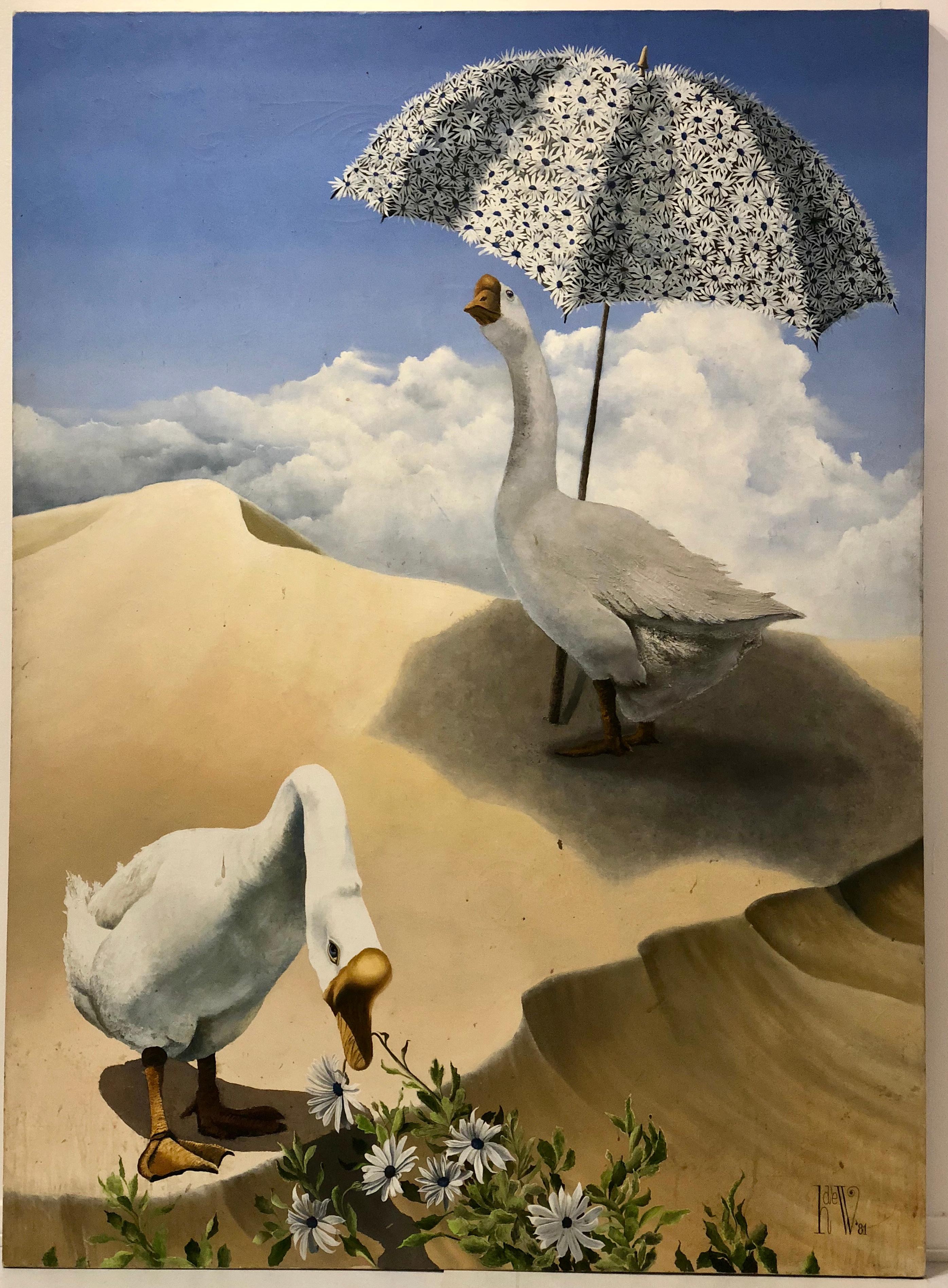 Beautiful large surrealistic painting, by listed artist Helen H . de Werd circa 1981 nice subject well done piece nice large size.