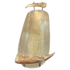 Majestic Large Vintage Hammered Nickel Bowl Faux Ram Horn Handles Catch it all