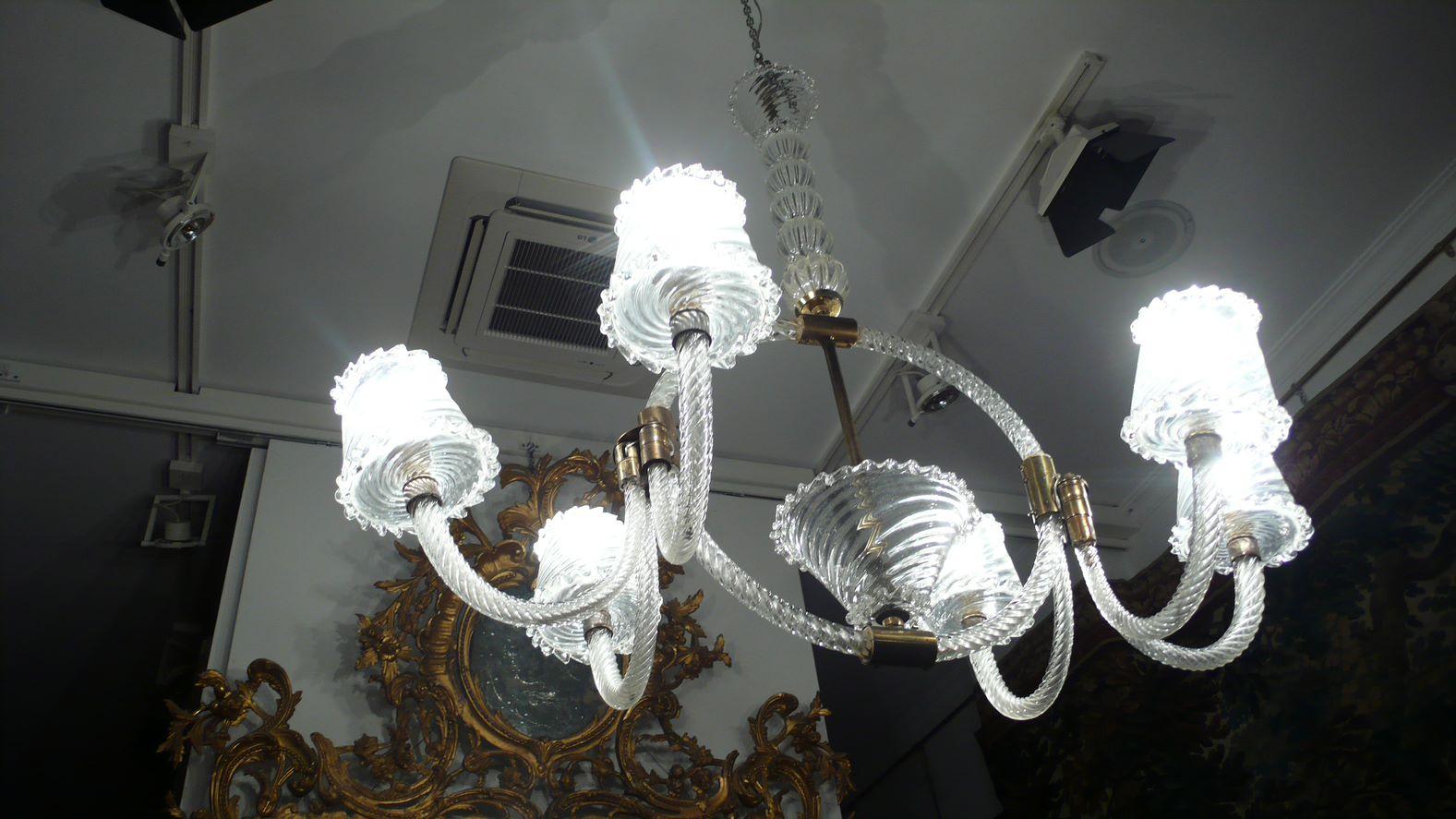 Majestic Liberty Chandelier by Ercole Barovier, Murano, 1940s For Sale 7