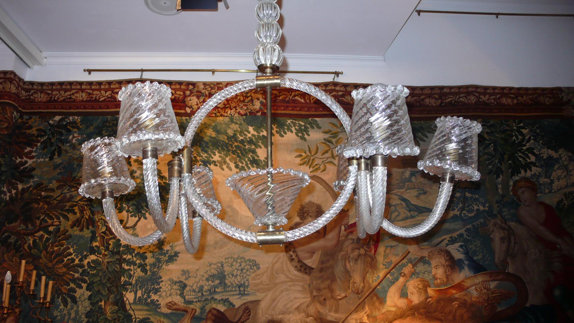 Majestic Liberty Chandelier by Ercole Barovier, Murano, 1940s For Sale 10