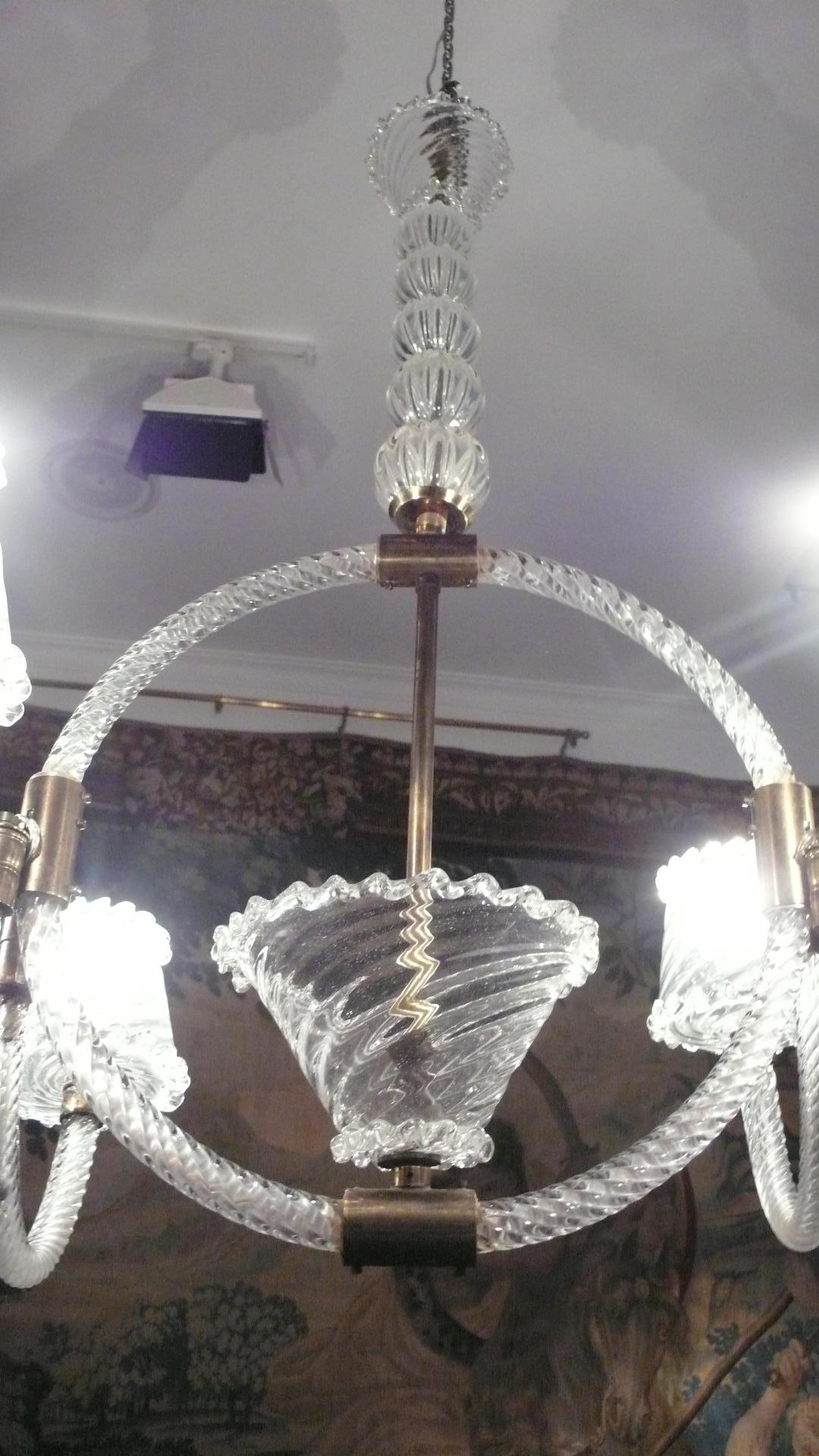 Majestic Liberty Chandelier by Ercole Barovier, Murano, 1940s For Sale 12