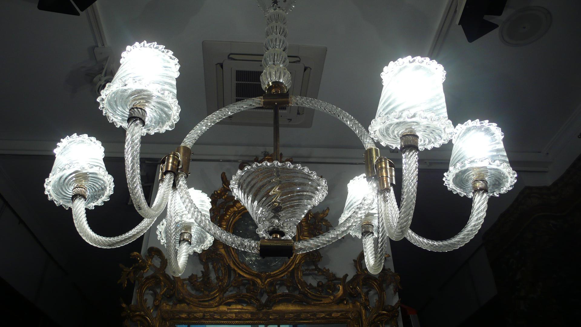 Majestic Liberty Chandelier by Ercole Barovier, Murano, 1940s For Sale 14