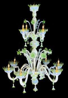 Majestic Light Blue and Green Venetian Chandelier, Murano, 1950s