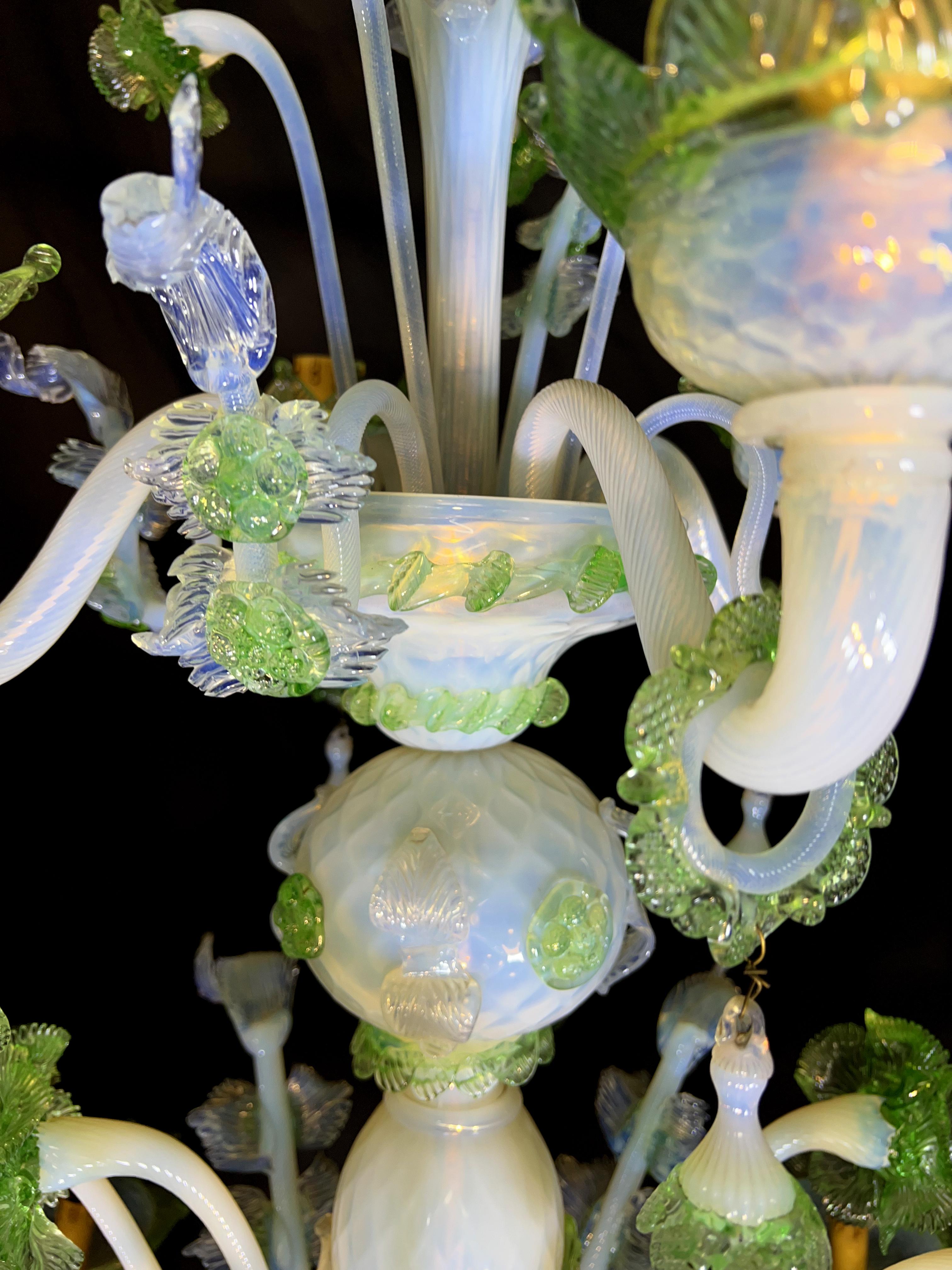 Majestueux lustre vénitien bleu clair et vert, Murano, années 1950 en vente 2