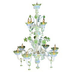Majestic Light Blue and Green Venetian Chandelier, Murano, 1950s