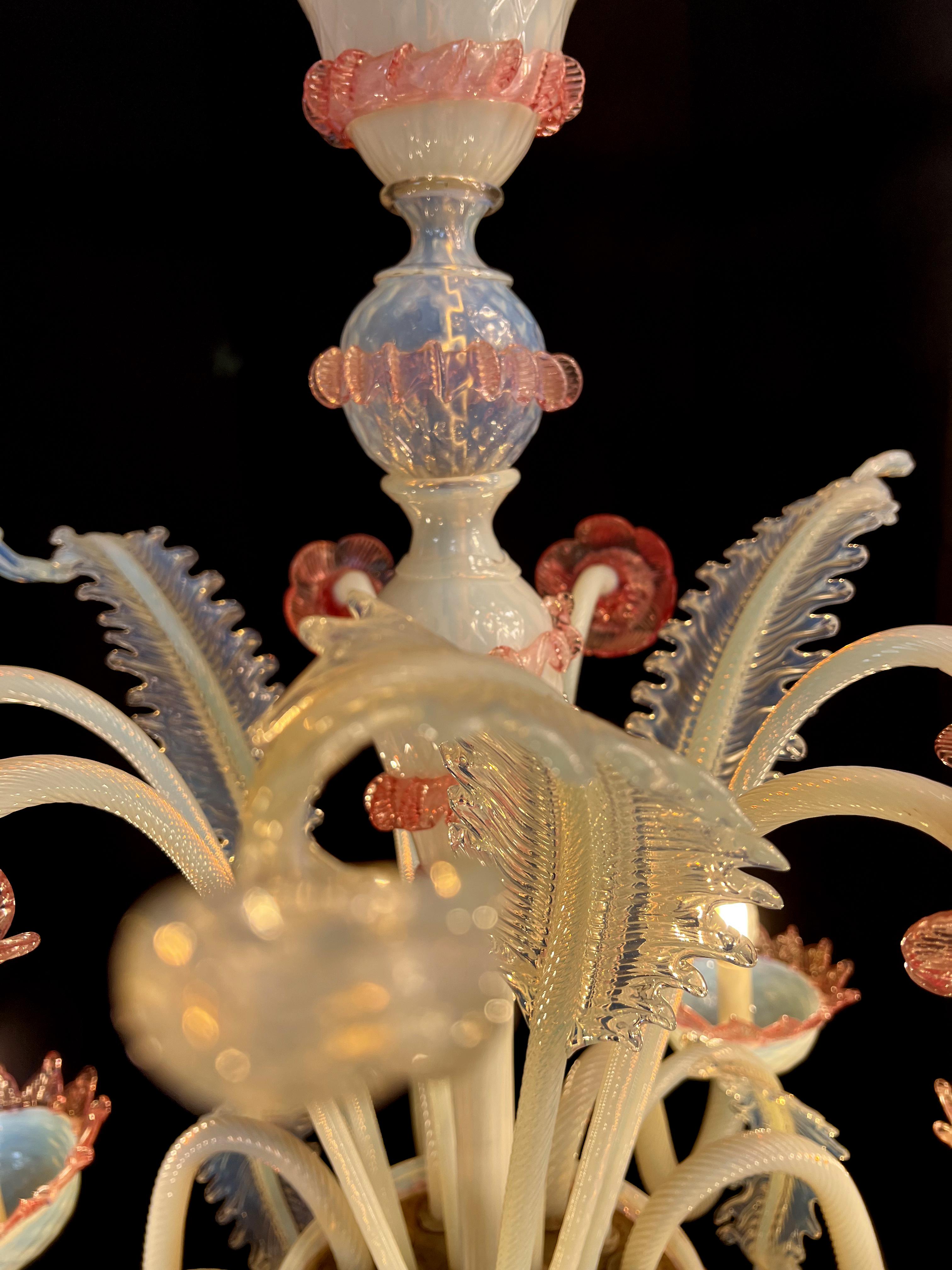 Majestic Light Blue and Pink Venetian Chandelier, Murano, 1950s For Sale 6