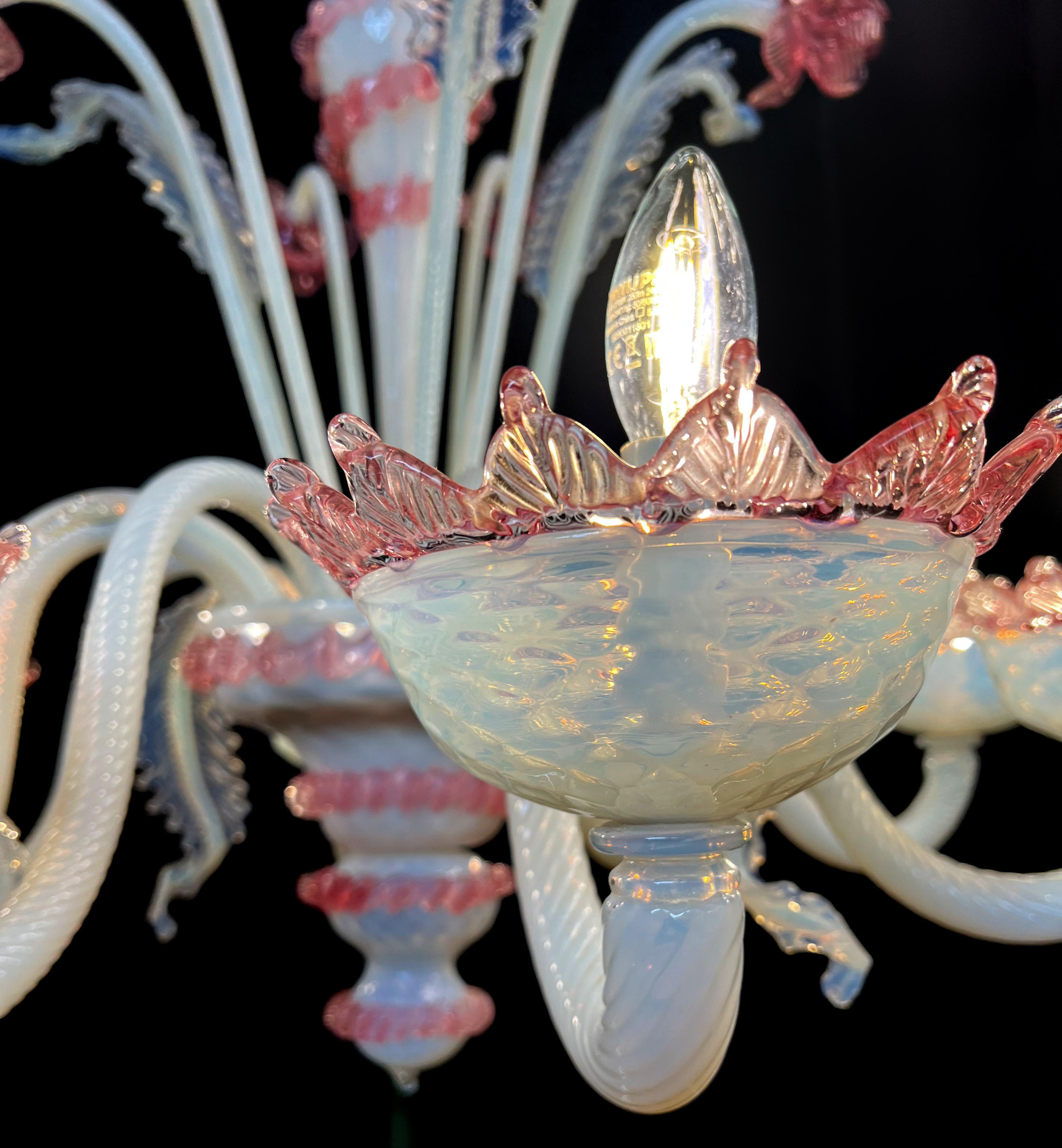 Majestic Light Blue and Pink Venetian Chandelier, Murano, 1950s For Sale 7