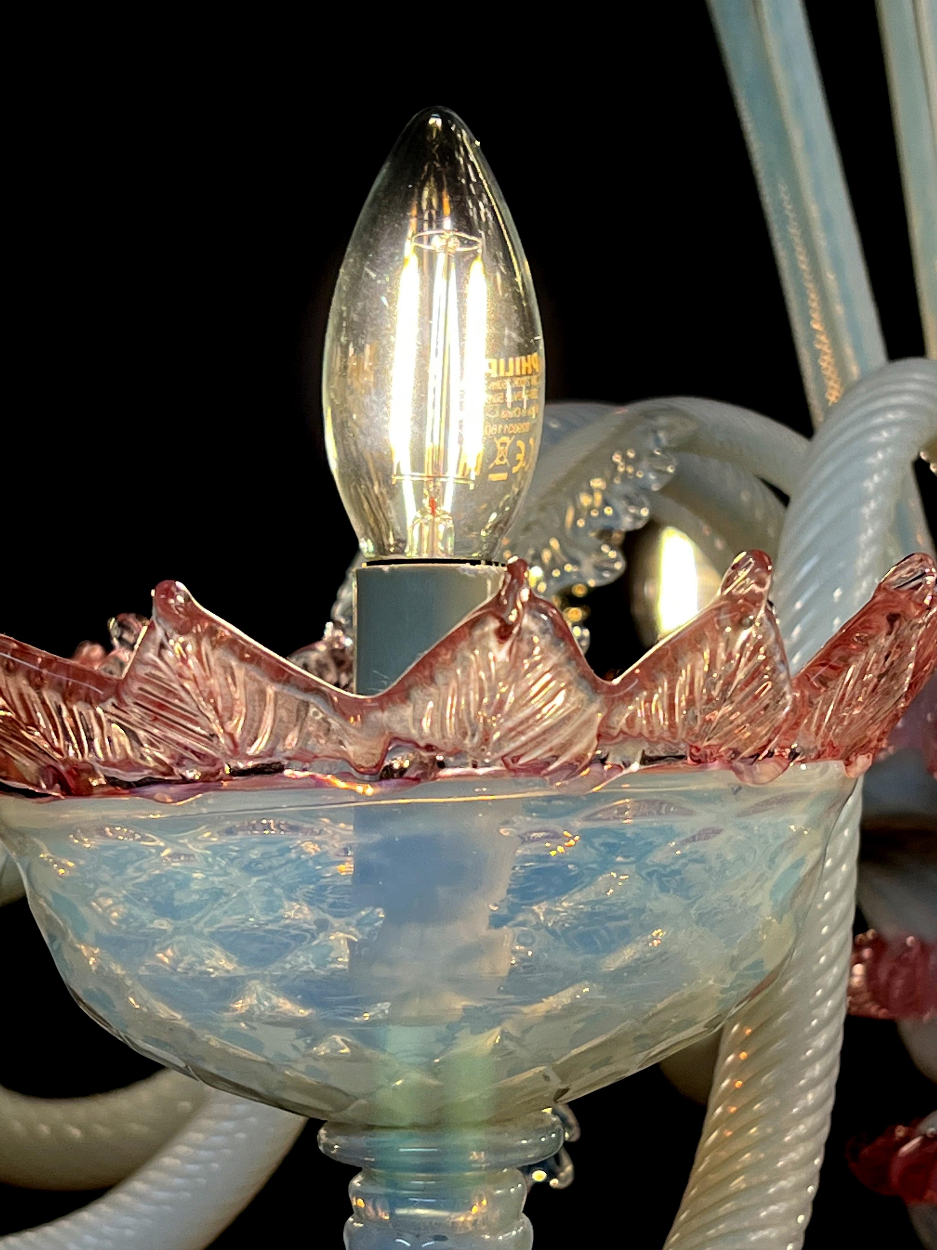 Majestic Light Blue and Pink Venetian Chandelier, Murano, 1950s For Sale 9