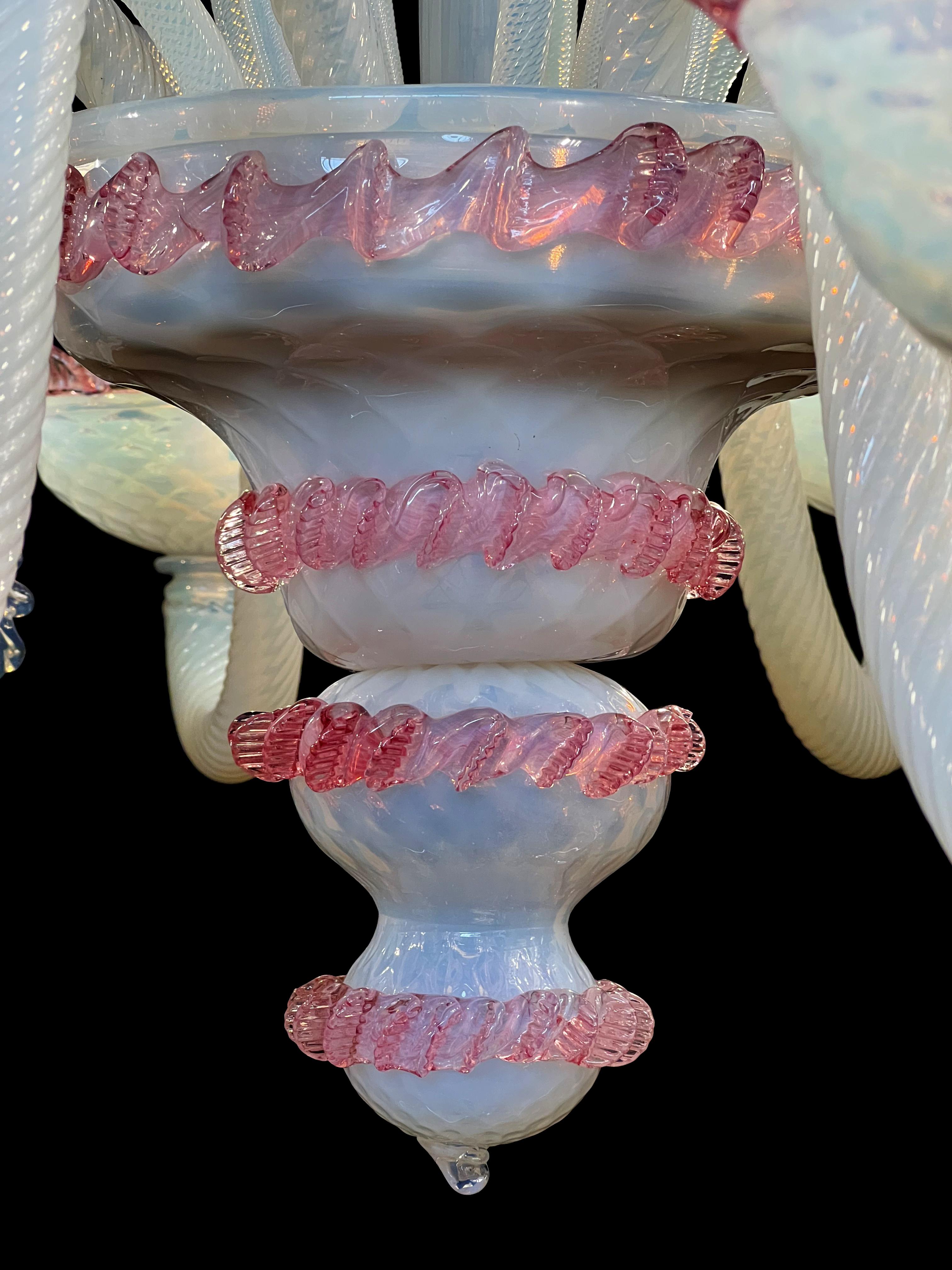 Majestic Light Blue and Pink Venetian Chandelier, Murano, 1950s For Sale 10