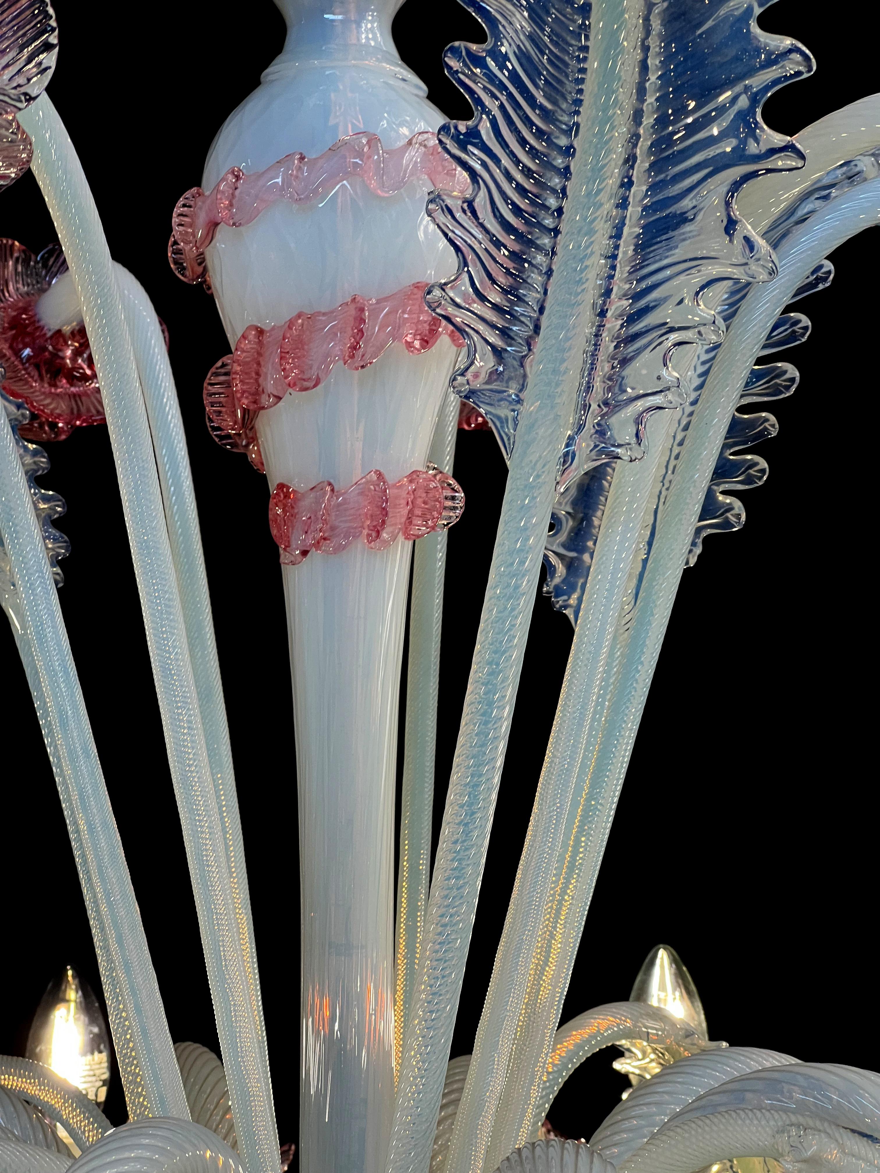 Majestic Light Blue and Pink Venetian Chandelier, Murano, 1950s For Sale 11