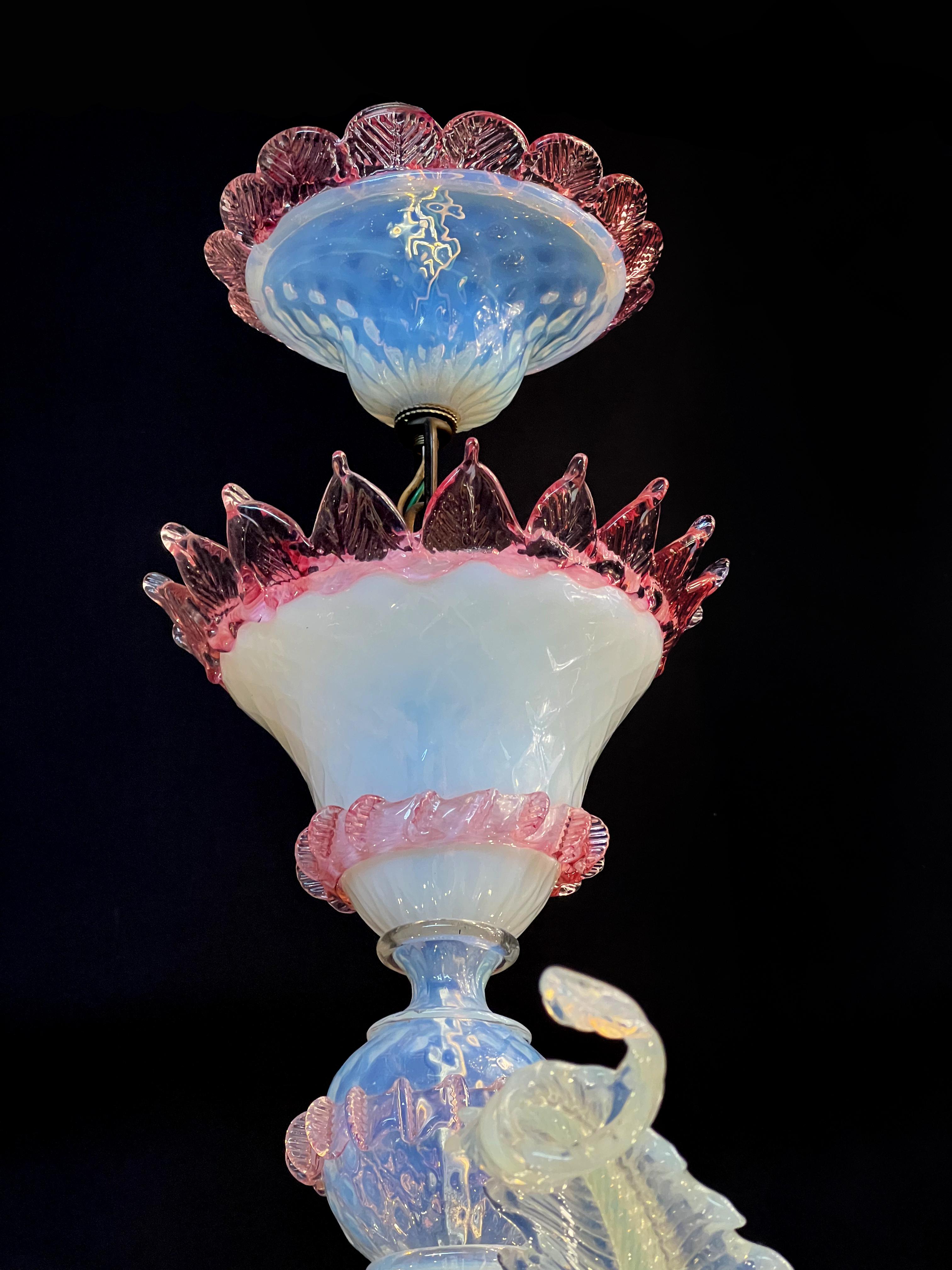 Majestic Light Blue and Pink Venetian Chandelier, Murano, 1950s For Sale 12