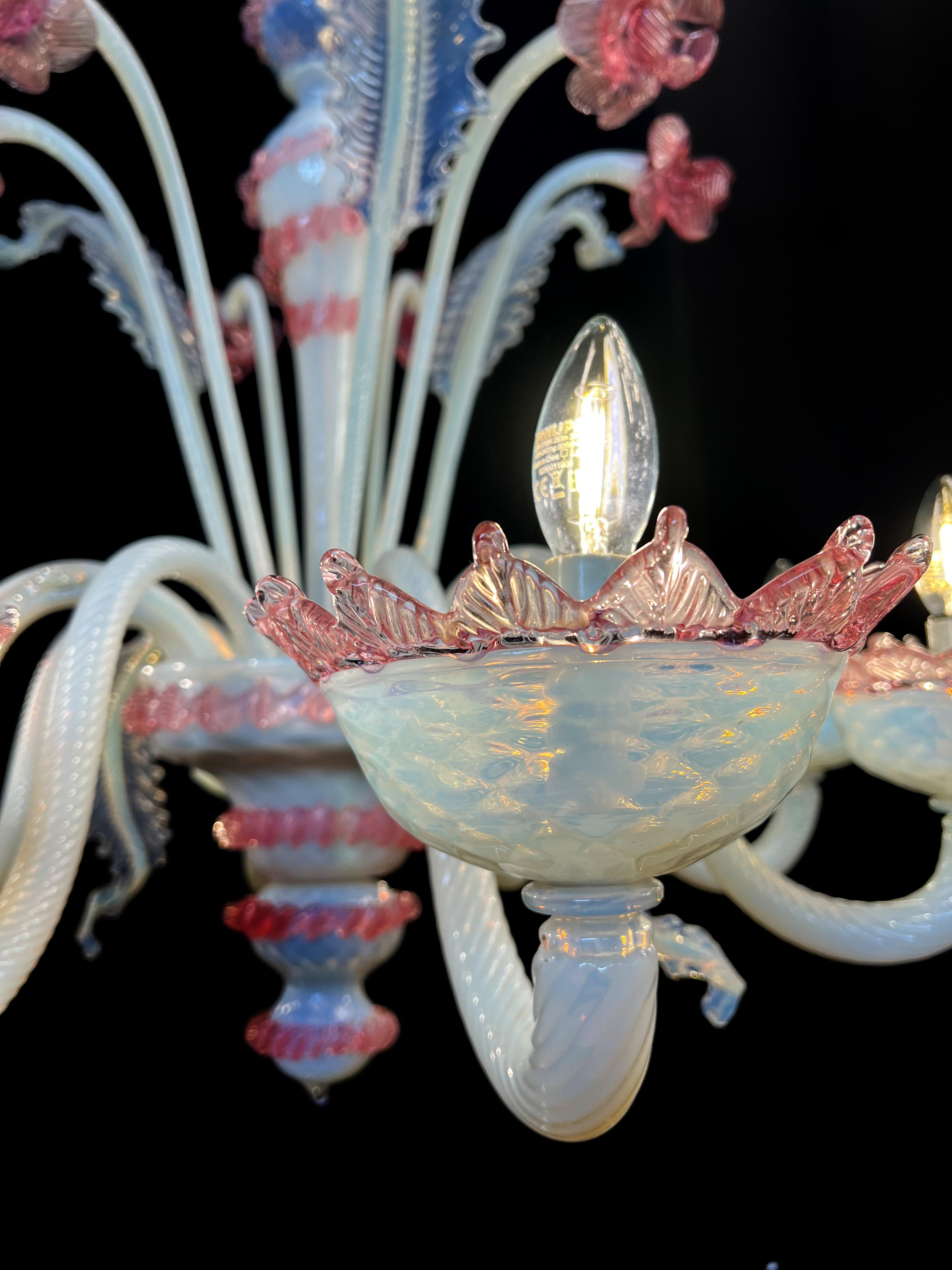 Majestic Light Blue and Pink Venetian Chandelier, Murano, 1950s For Sale 13