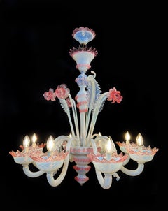 Majestic Light Blue and Pink Venetian Chandelier, Murano, 1950s