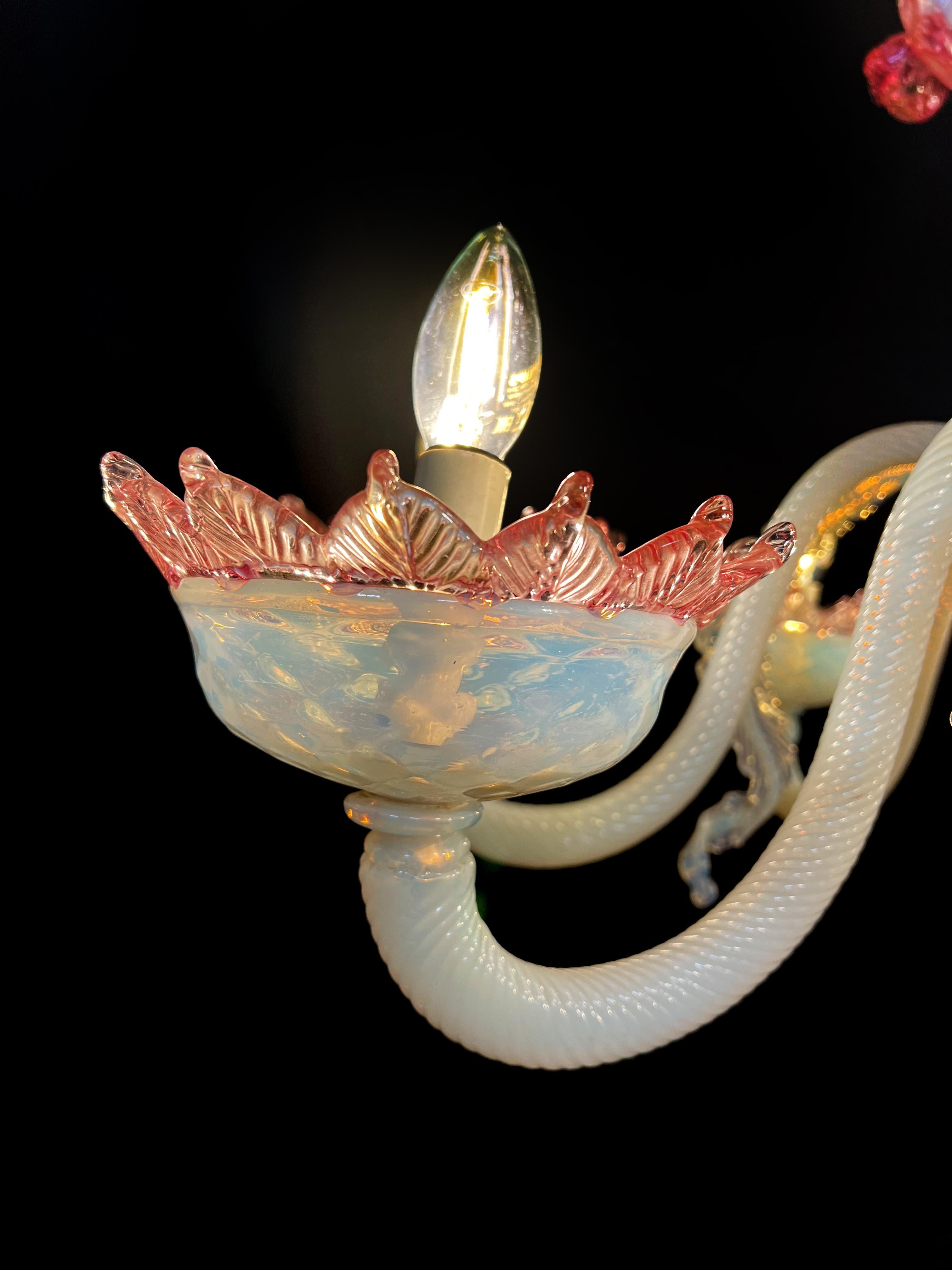 Mid-20th Century Majestic Light Blue and Pink Venetian Chandelier, Murano, 1950s For Sale