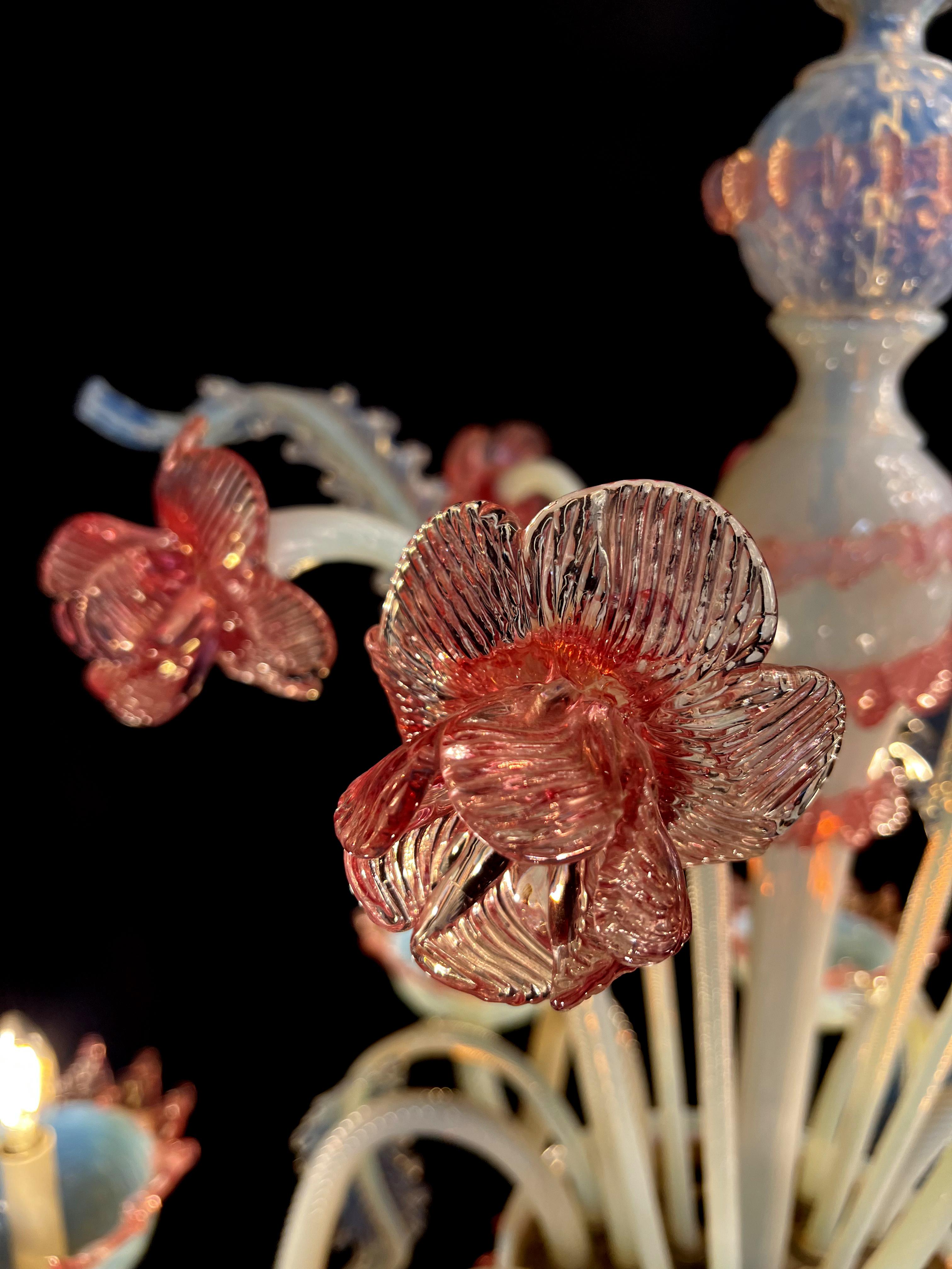Murano Glass Majestic Light Blue and Pink Venetian Chandelier, Murano, 1950s For Sale