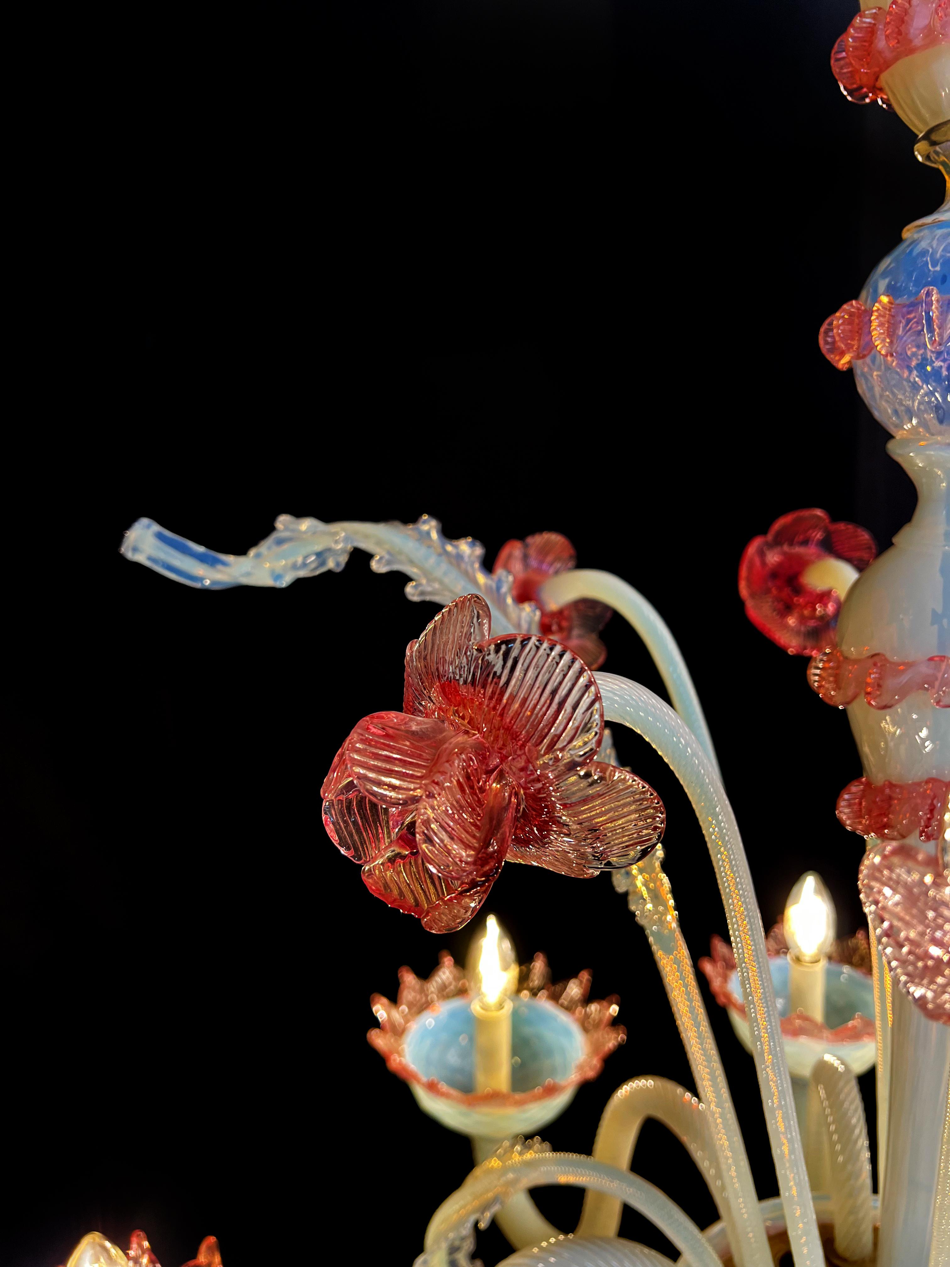 Majestic Light Blue and Pink Venetian Chandelier, Murano, 1950s For Sale 1