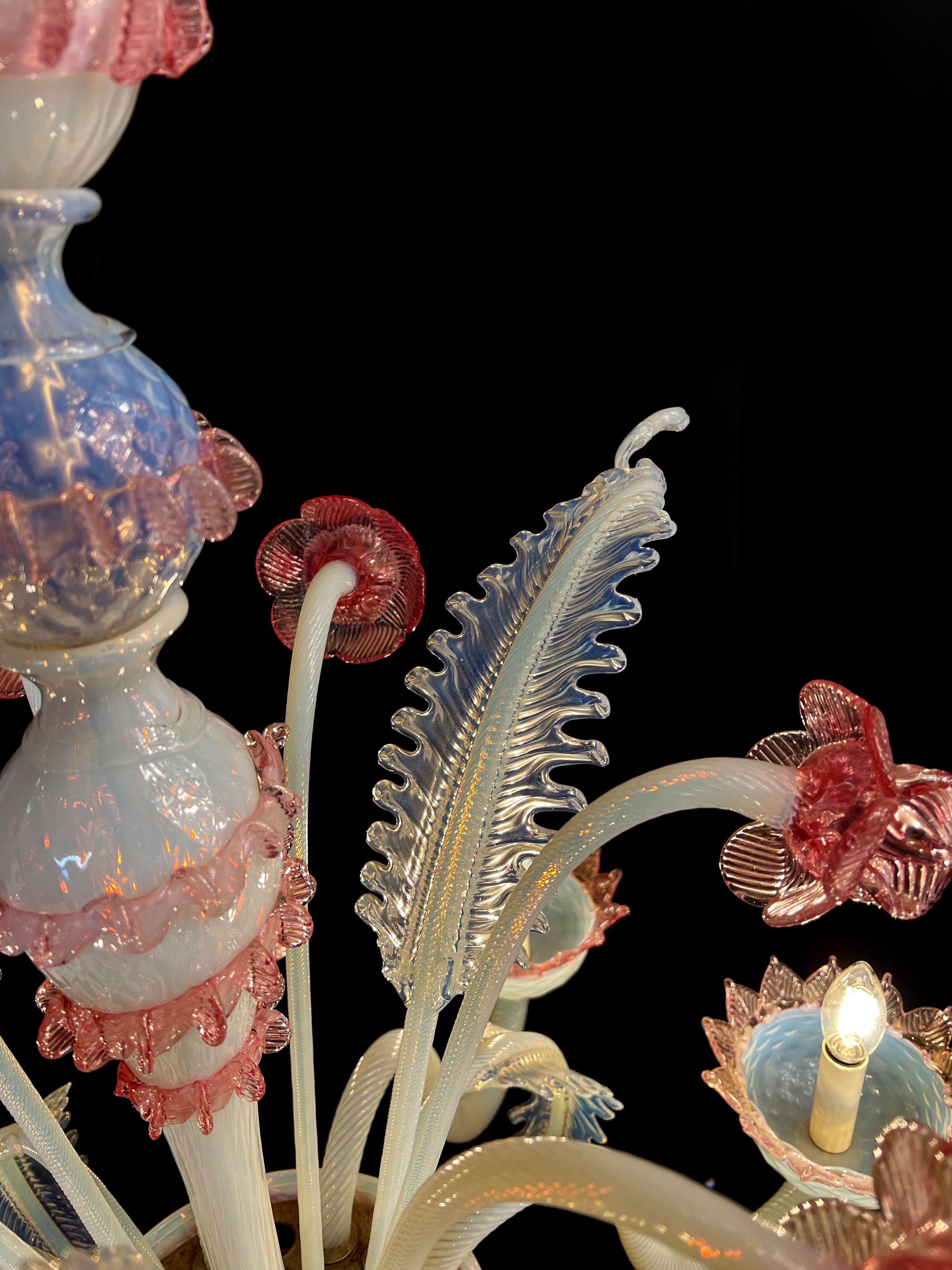 Majestic Light Blue and Pink Venetian Chandelier, Murano, 1950s For Sale 2