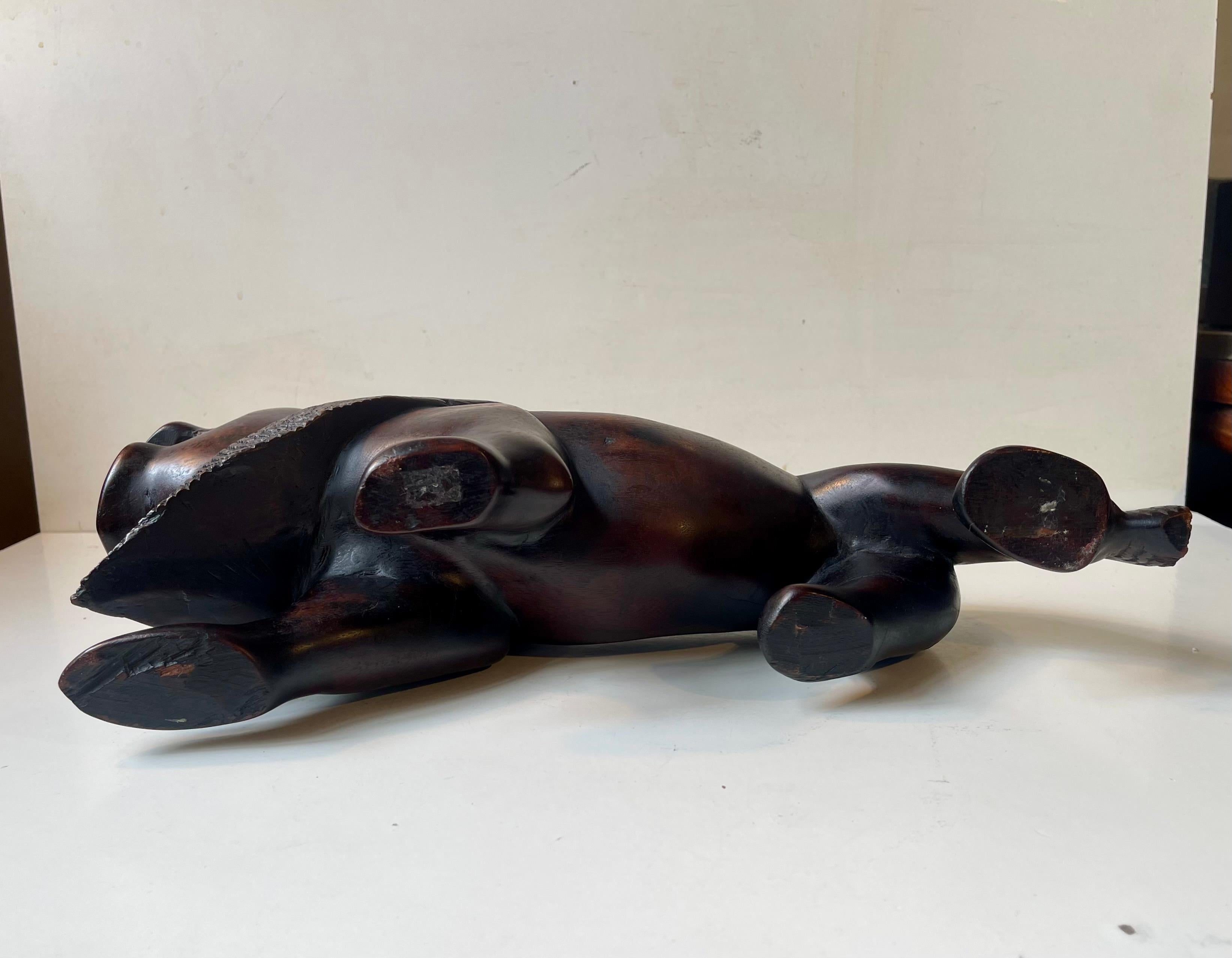 Majestic Lion Sculpture in Carved Dark Hardwood For Sale 3