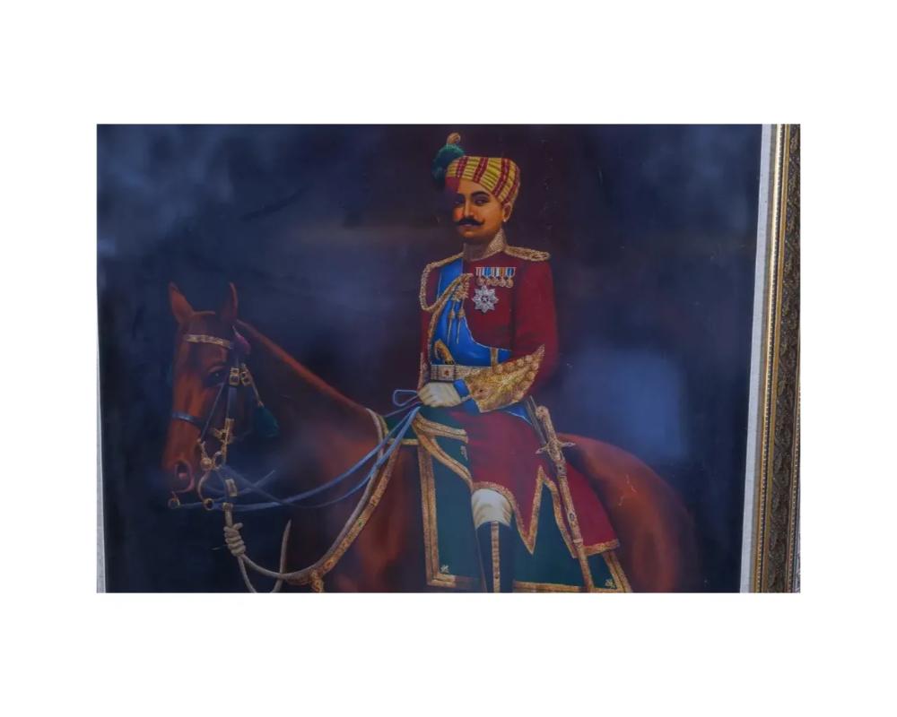 Unknown Majestic Maharaja, A Monumental Oil Painting of an Indian Maharaja on Horseback For Sale