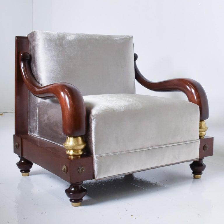 Majestic Mahogany Gray Velvet Armchairs Octavio Vidales 1950s Mexico City Modern 3