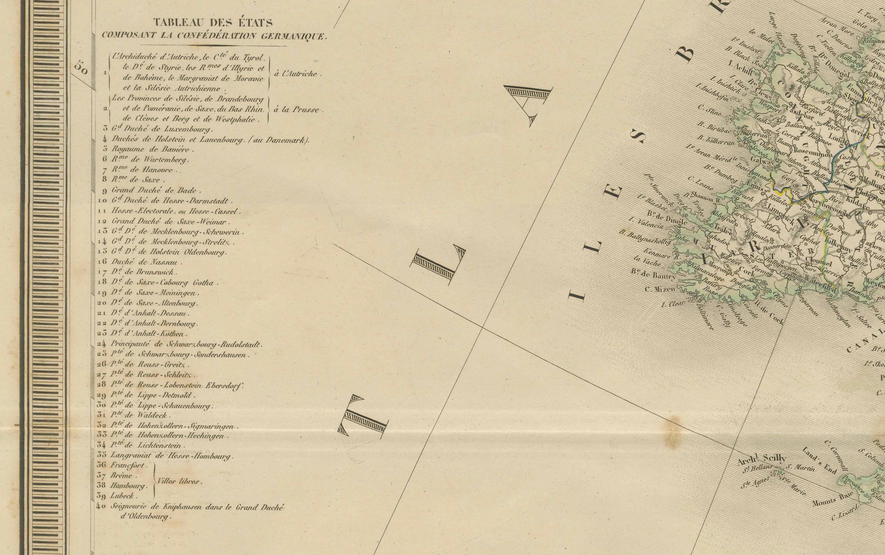 Carte majestueuse de l'Europe par Andriveau-Goujon - Vue continentale complète - ca.1849 Bon état - En vente à Langweer, NL