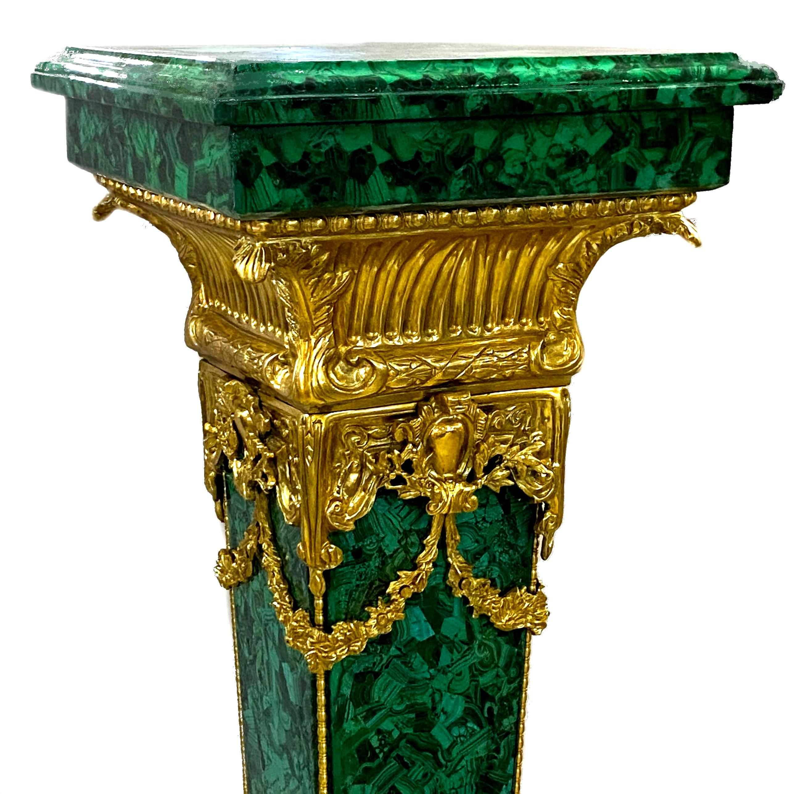 Majestic marble column with malachite bronze.


Impressive and regal marble column with bronze fittings in Neo-Classicism style. Marble coated with malachite painting technique. Such a pillar is guaranteed to be a real eye-catcher and something