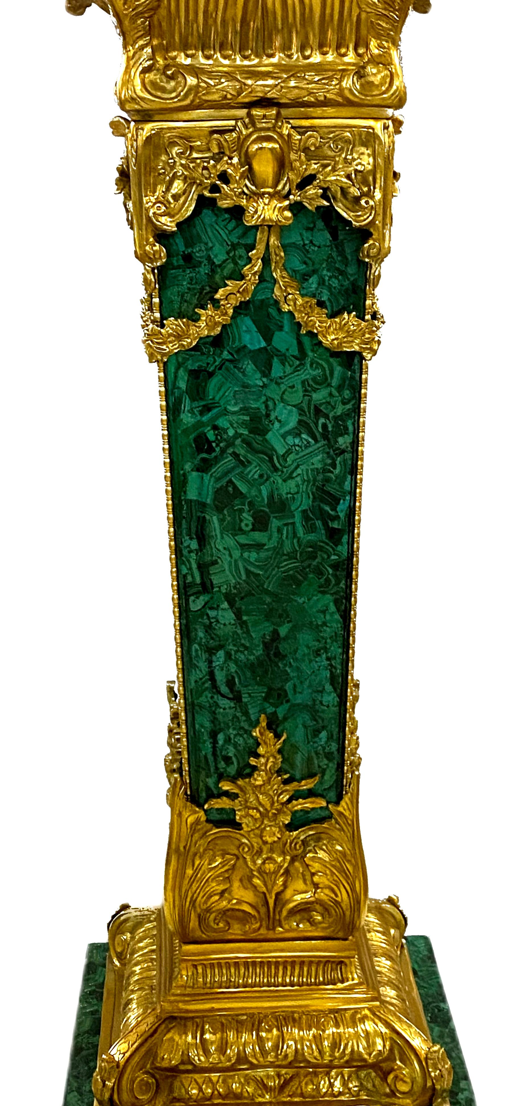 French Majestic Marble Column with Malachite Bronze