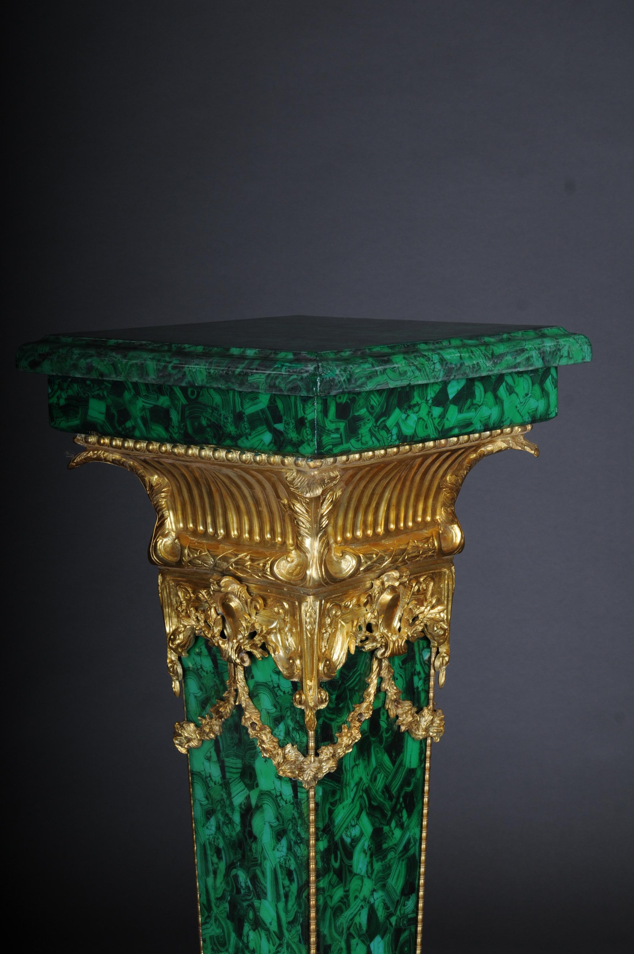 Painted Majestic Marble Column with Malachite Bronze, Napoleon III For Sale