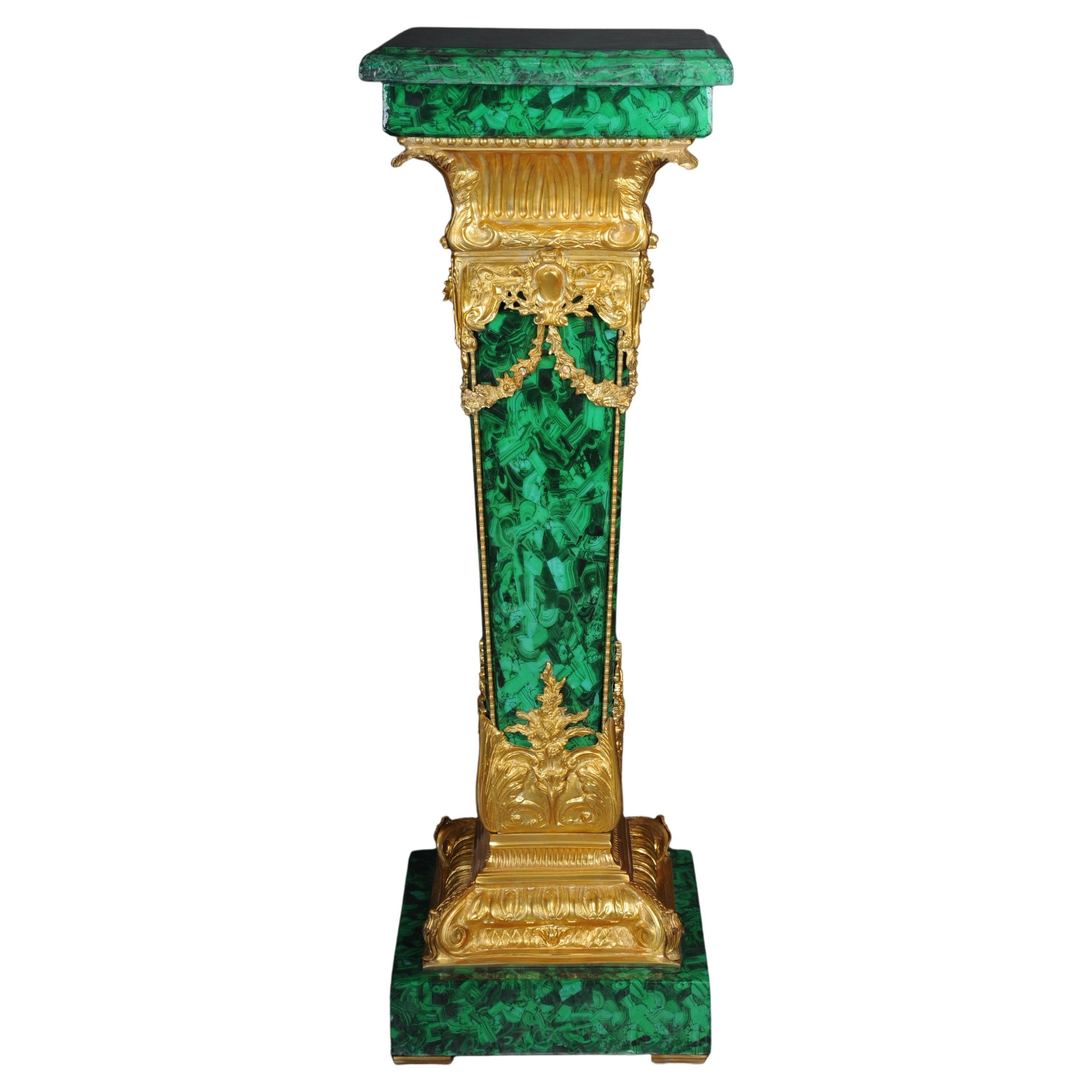 Majestic Marble Column with Malachite Bronze, Napoleon III For Sale