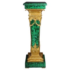 Vintage Majestic Marble Column with Malachite Bronze, Napoleon III