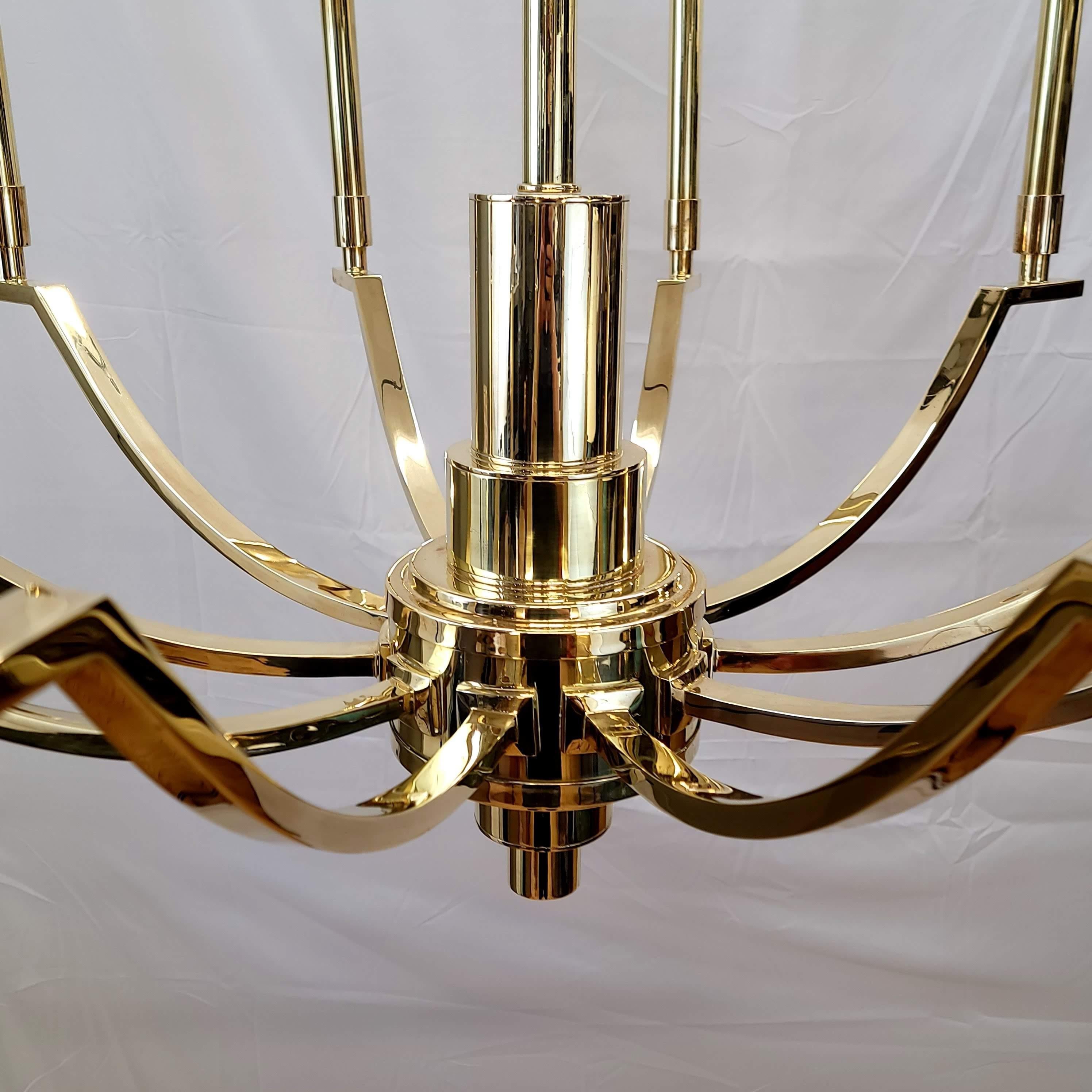 North American Majestic Mid-Century Modern Polished Brass Chandelier For Sale