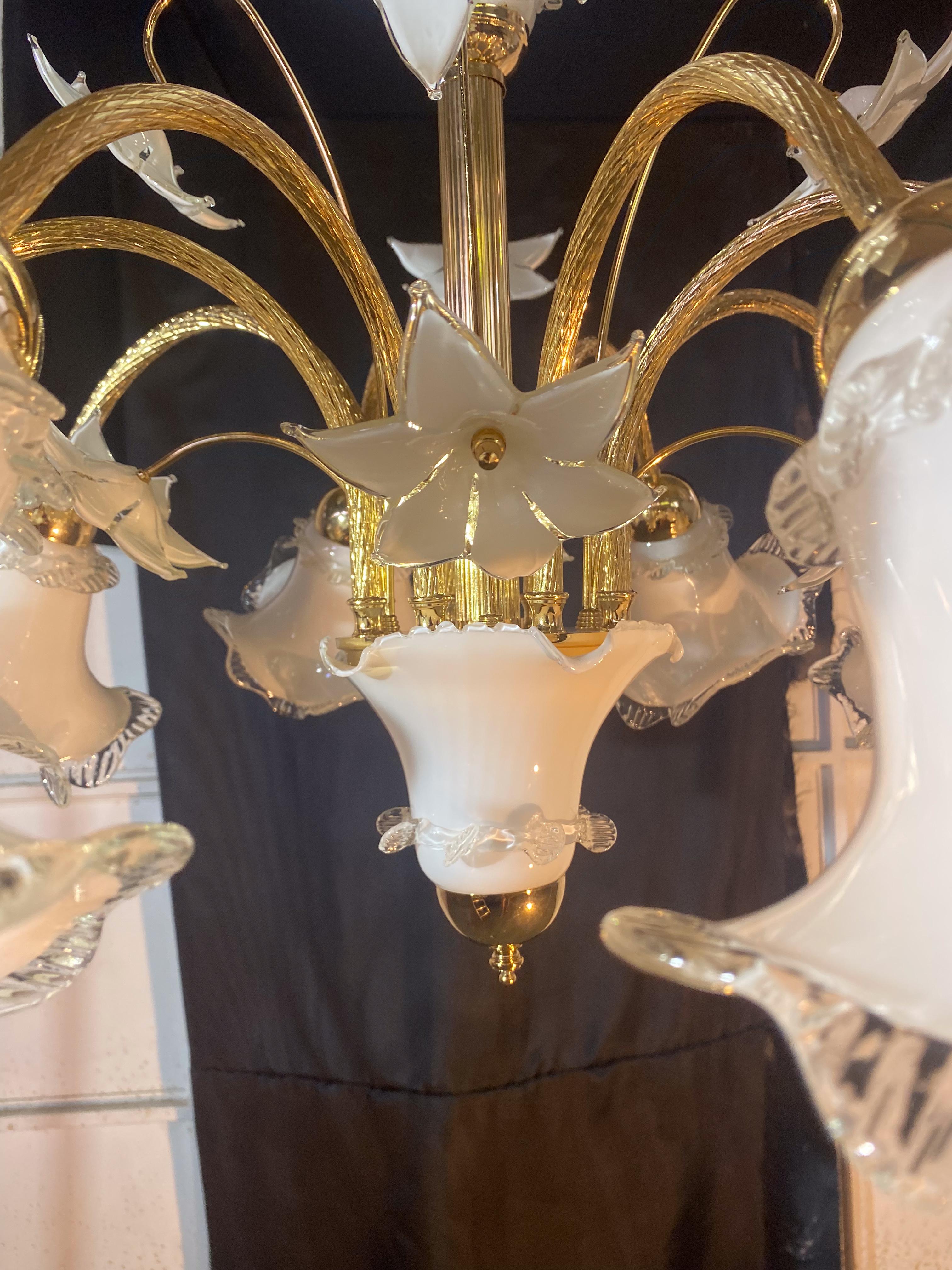 Majestic Murano Chandelier, 8 Arms, New Bath Gold, 1980s For Sale 7