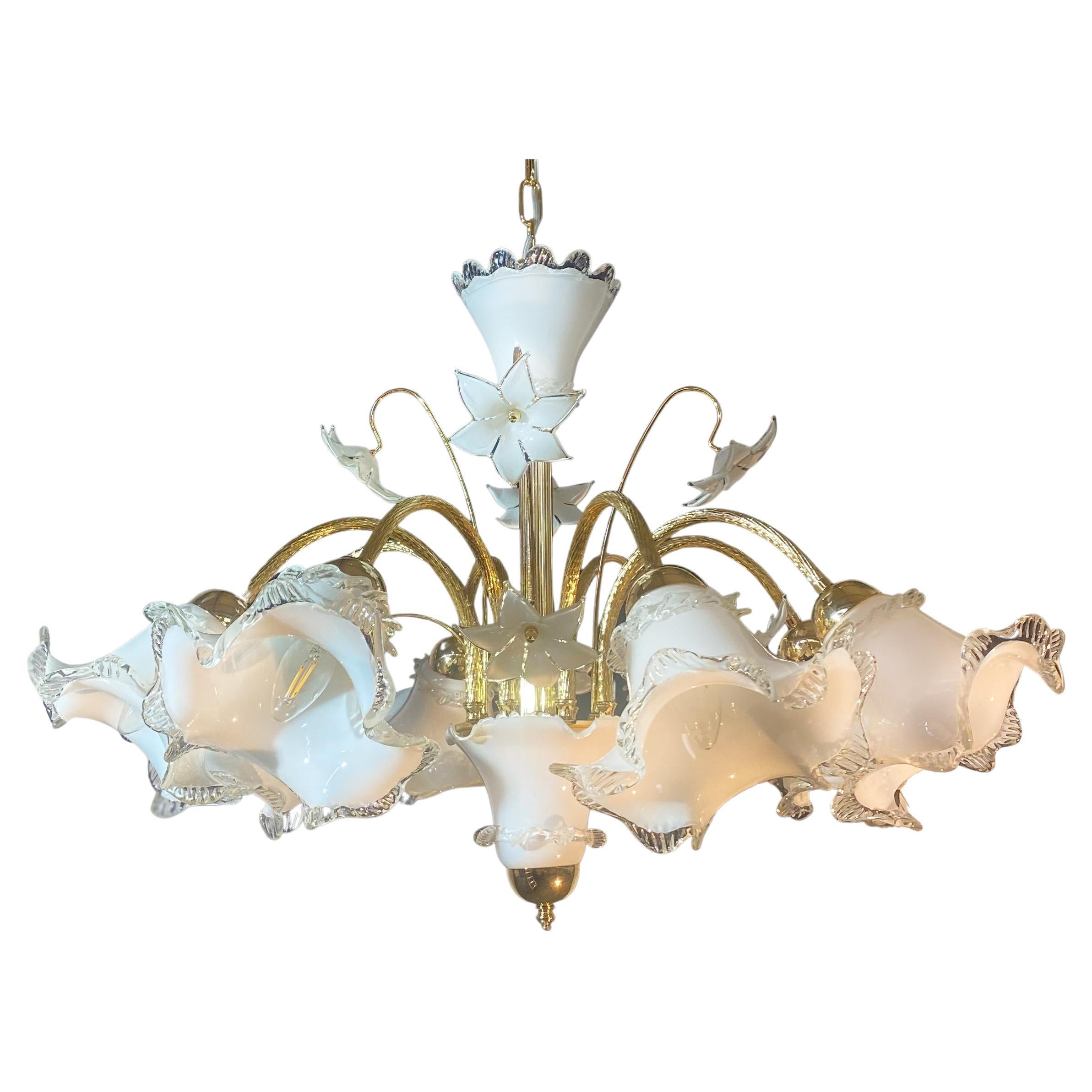 Majestic Murano Chandelier, 8 Arms, New Bath Gold, 1980s For Sale