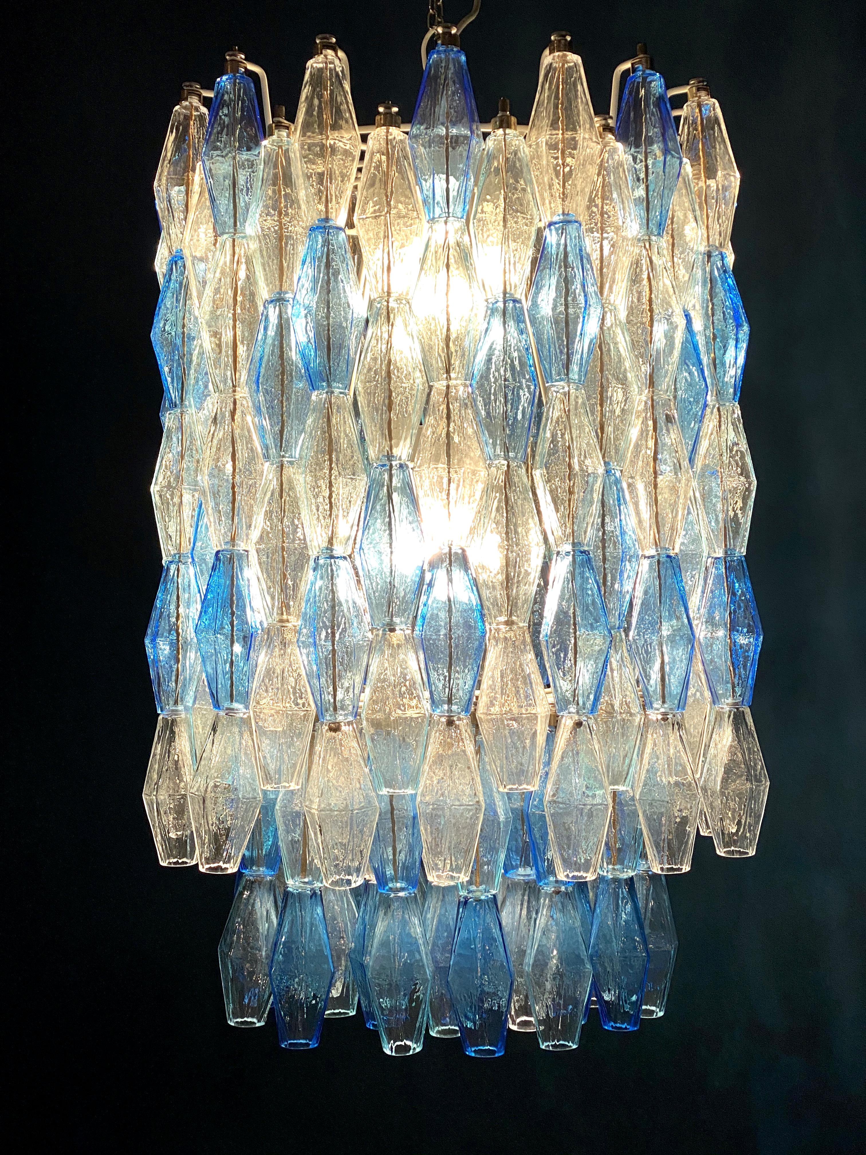 European Majestic Murano Glass Sapphire Colored Poliedri Chandelier For Sale