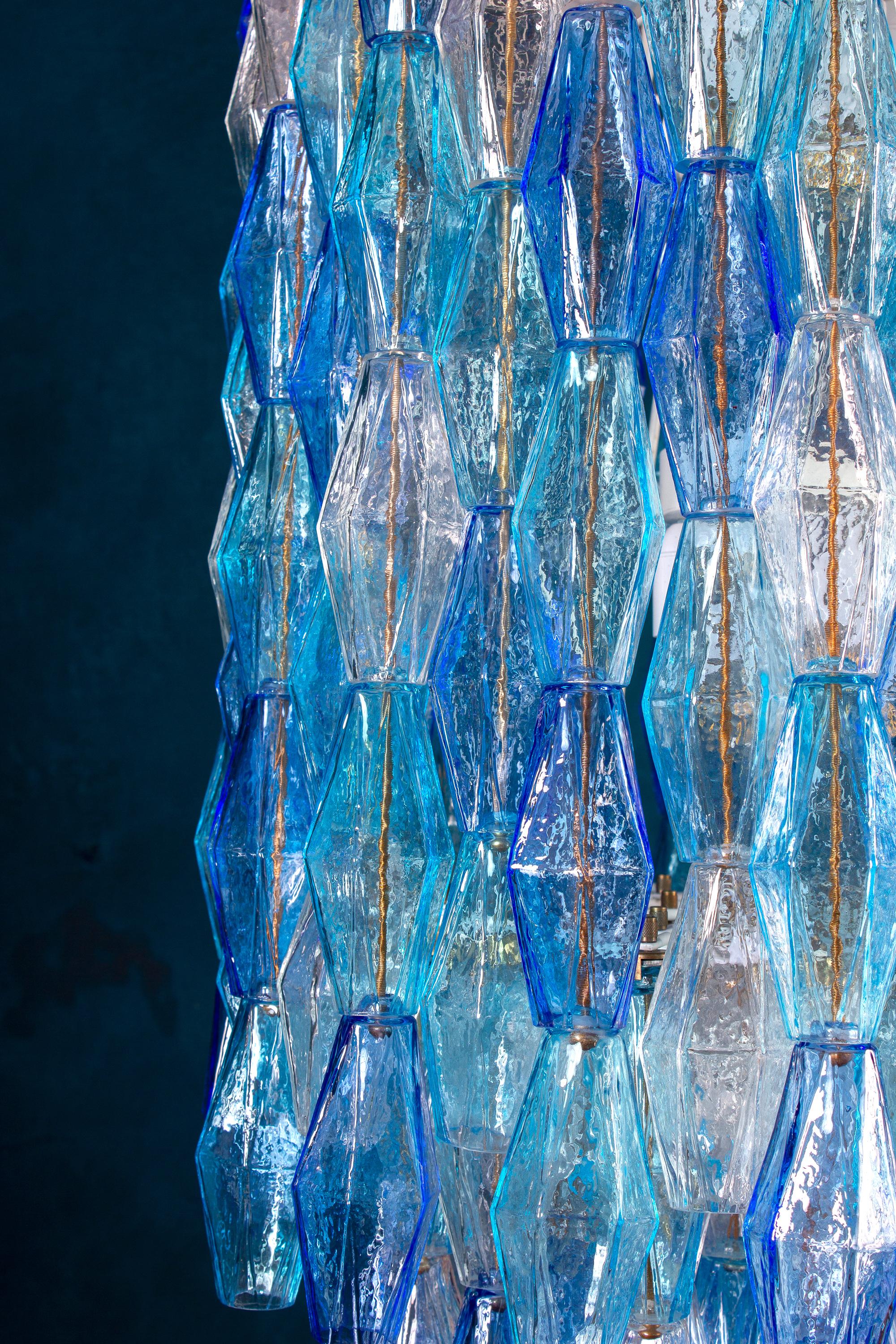 Blown Glass Majestic Murano Glass Sapphire Colored Poliedri Chandelier For Sale