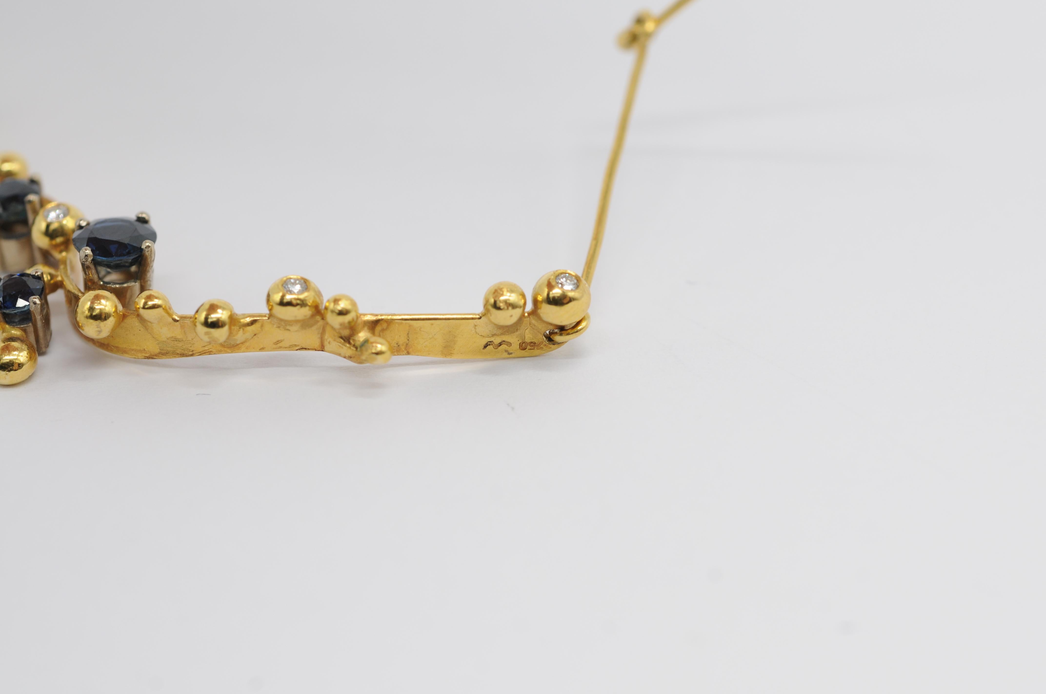 Majestic Necklace in 18k yellow gold with diamond and sapphire For Sale 4